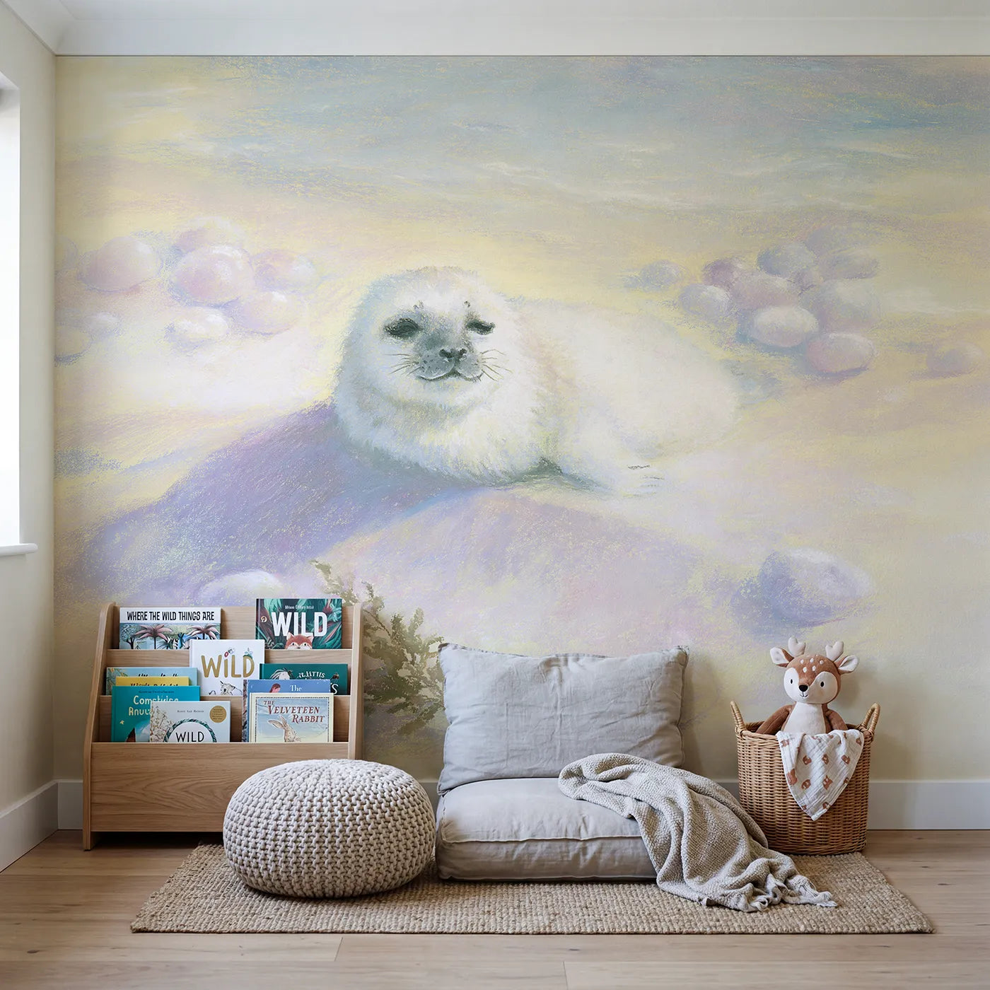 Baby Seal Pup Wallpaper Mural in playroom setting by Whimsy Tots