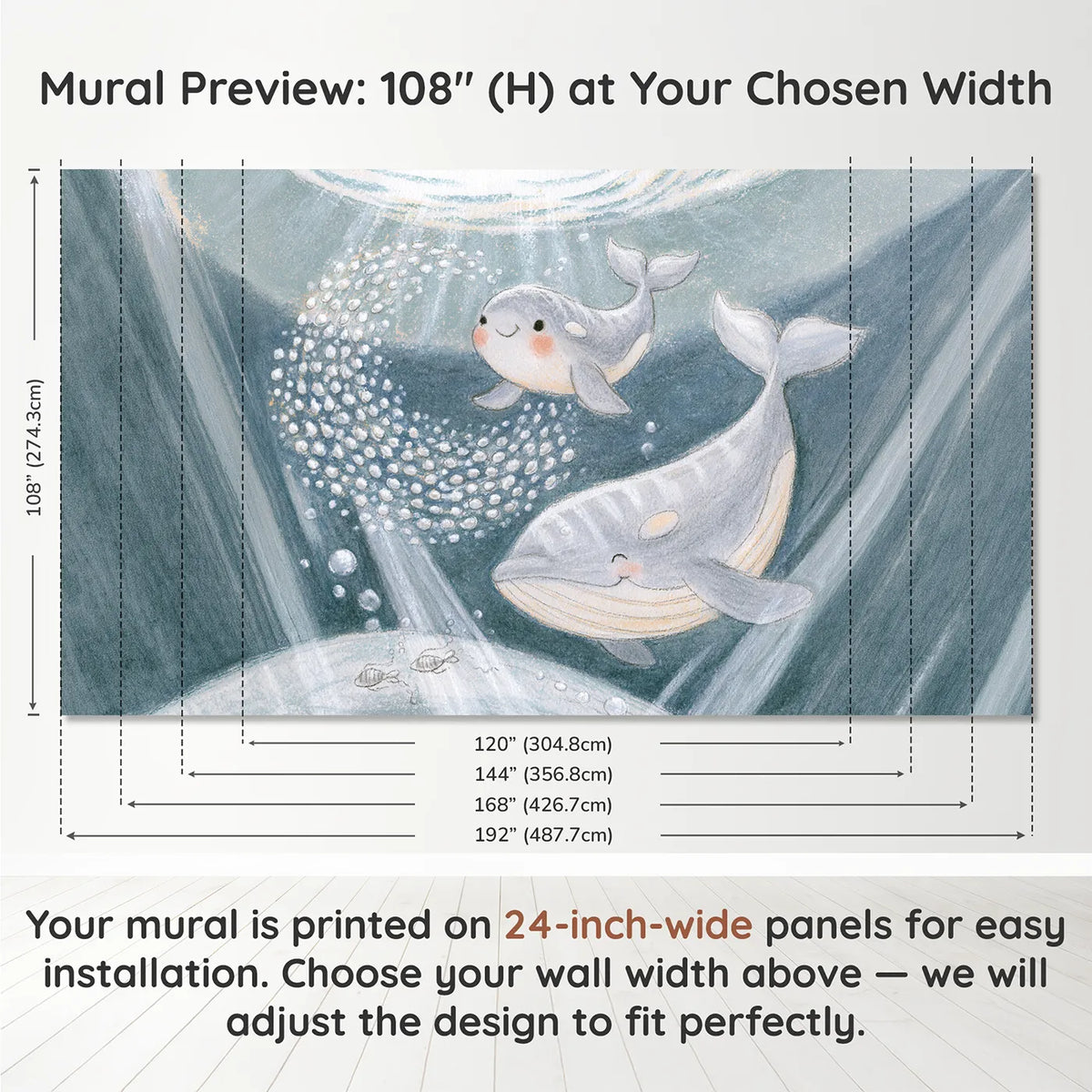 Panel layout and dimensions for The Loop-the-Loop Lesson Wallpaper Mural by Whimsy Tots