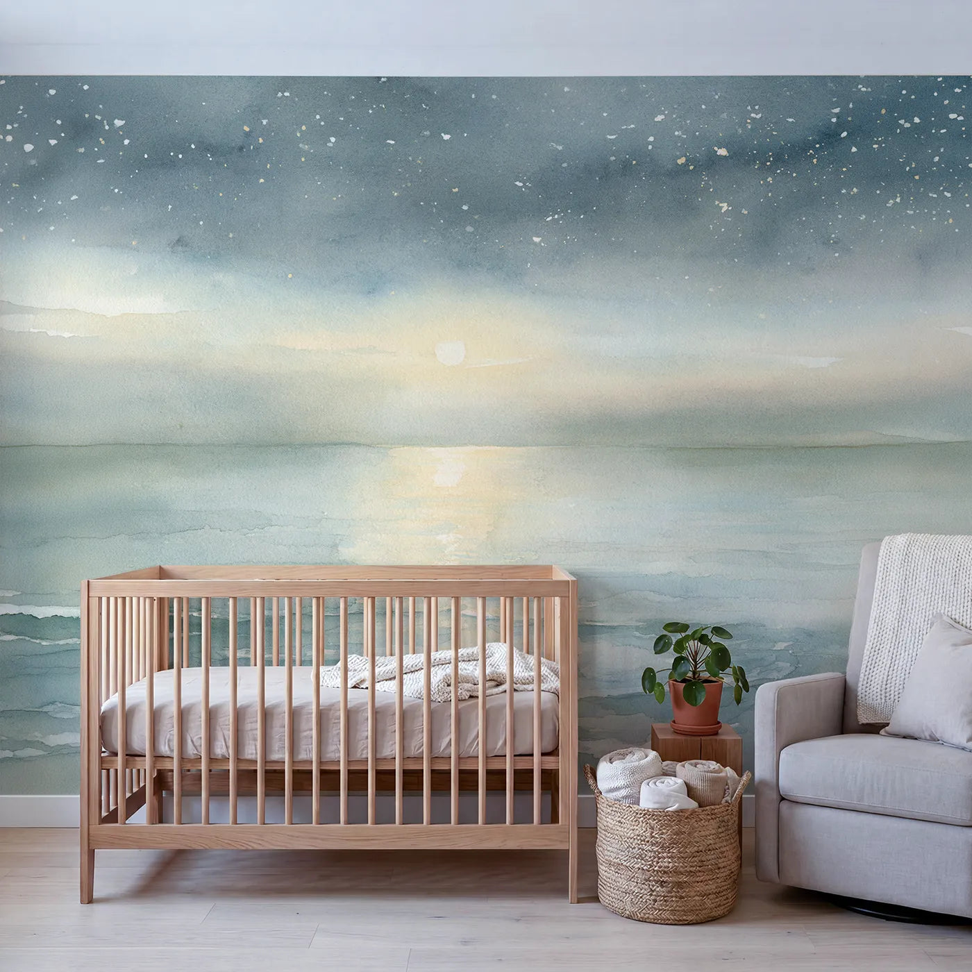 Moonlit Ocean Lull Wallpaper Mural in playroom setting by Whimsy Tots