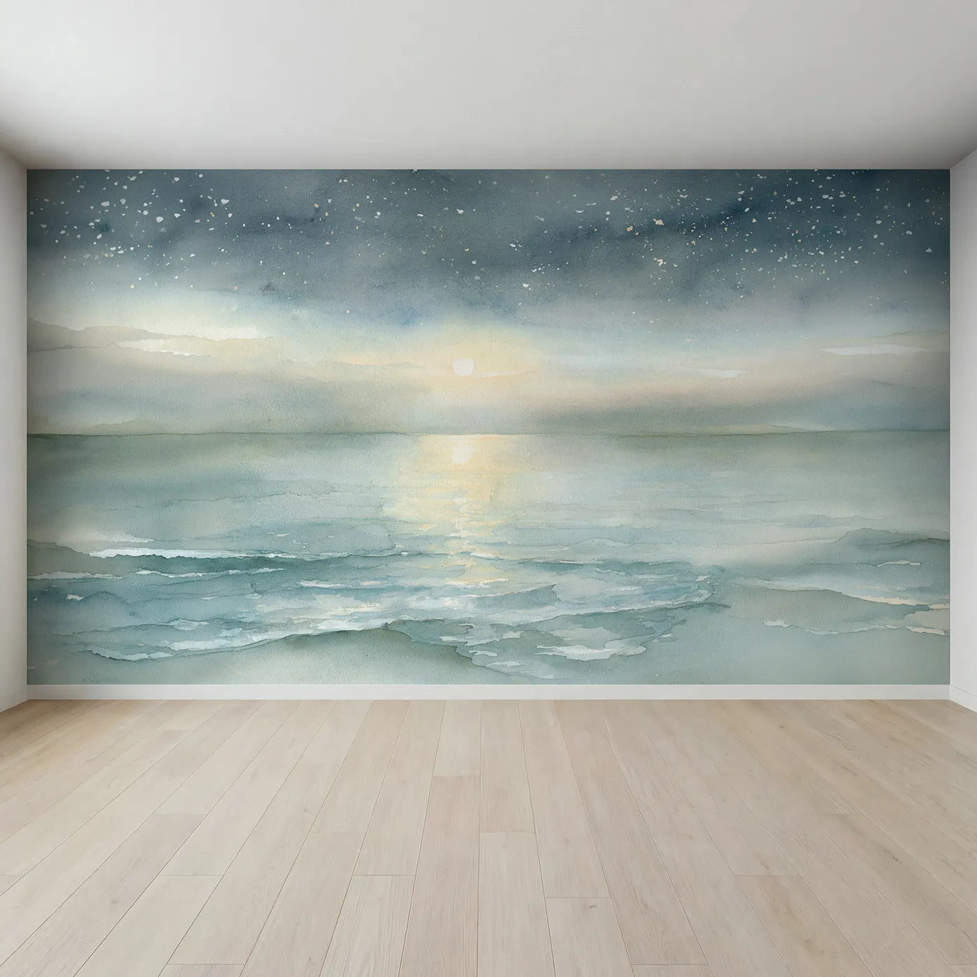 Full view of Moonlit Ocean Lull Wallpaper Mural by Whimsy Tots