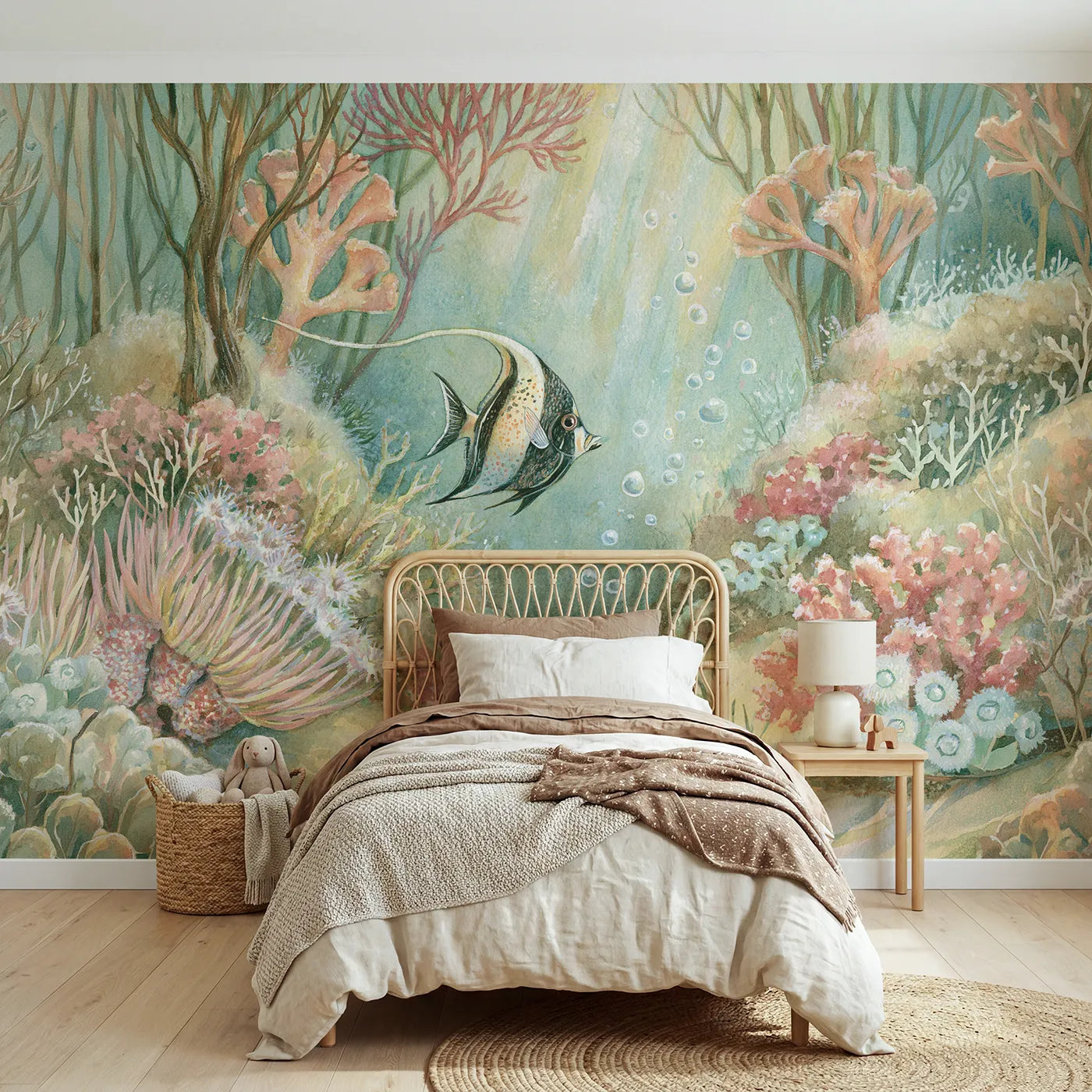 Storybook wall mural of a graceful moorish idol by Whimsy Tots