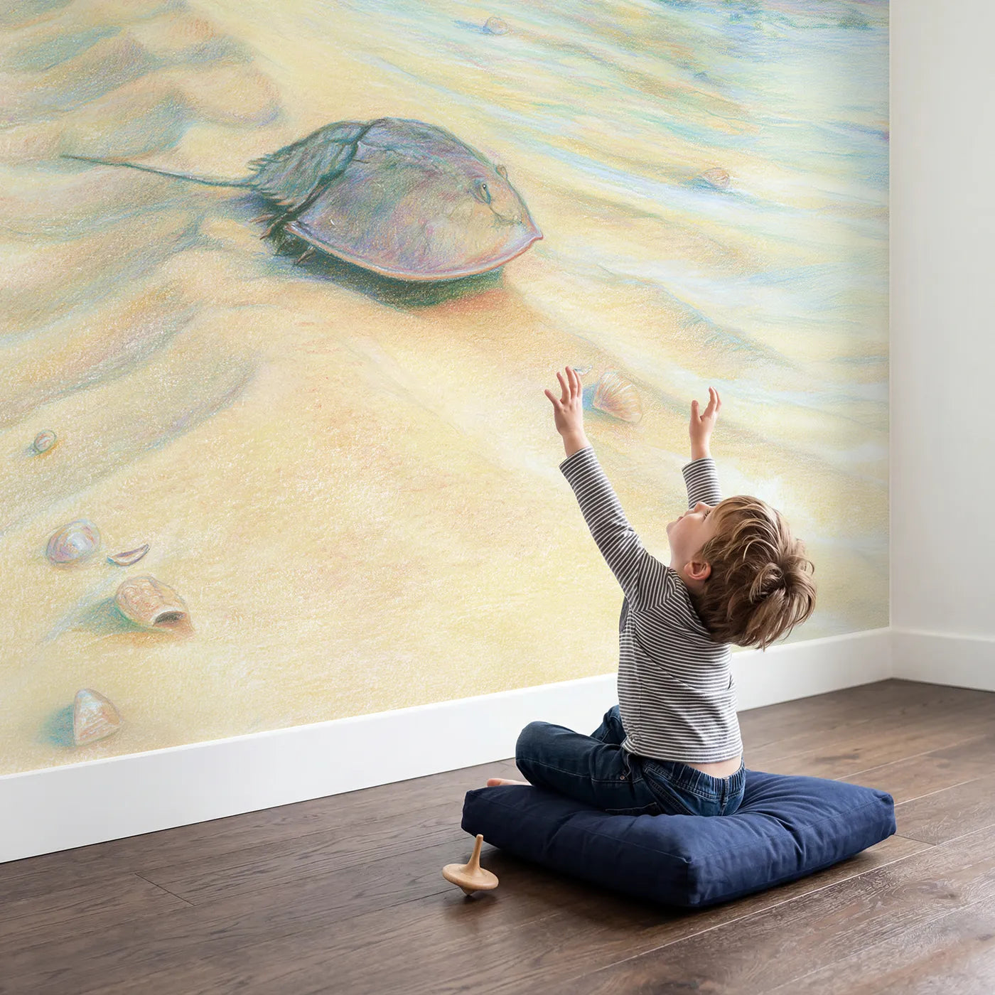 Child in nursery with Ancient Horseshoe Crab Wallpaper Mural by Whimsy Tots