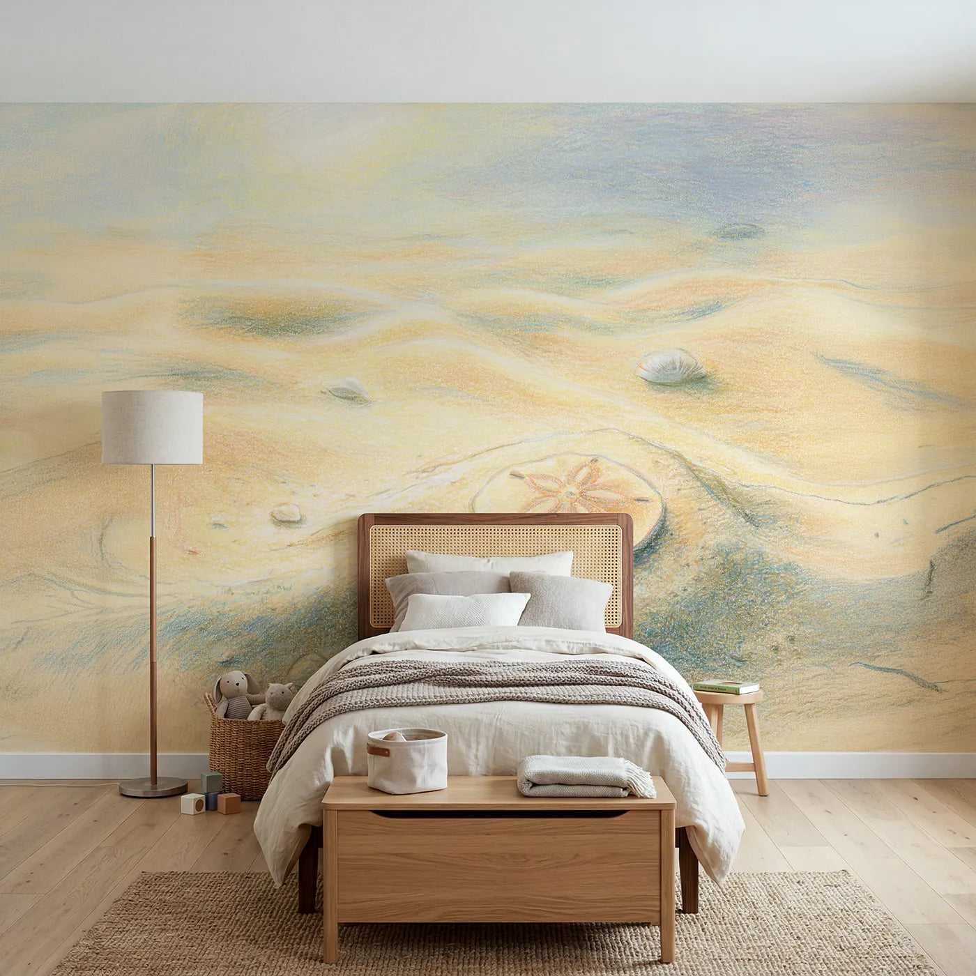 Colored-pencil wall mural of a pretty sand dollar by Whimsy Tots