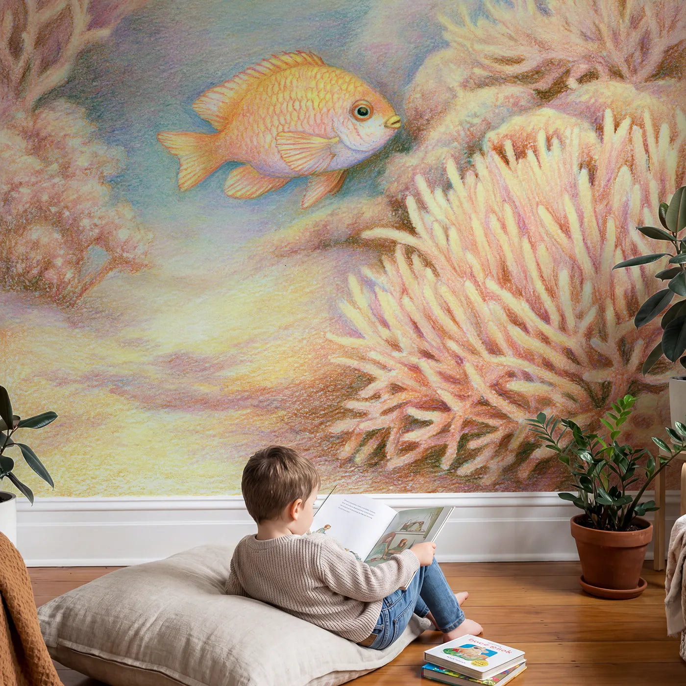 Child in nursery with Little Damselfish Wallpaper Mural by Whimsy Tots