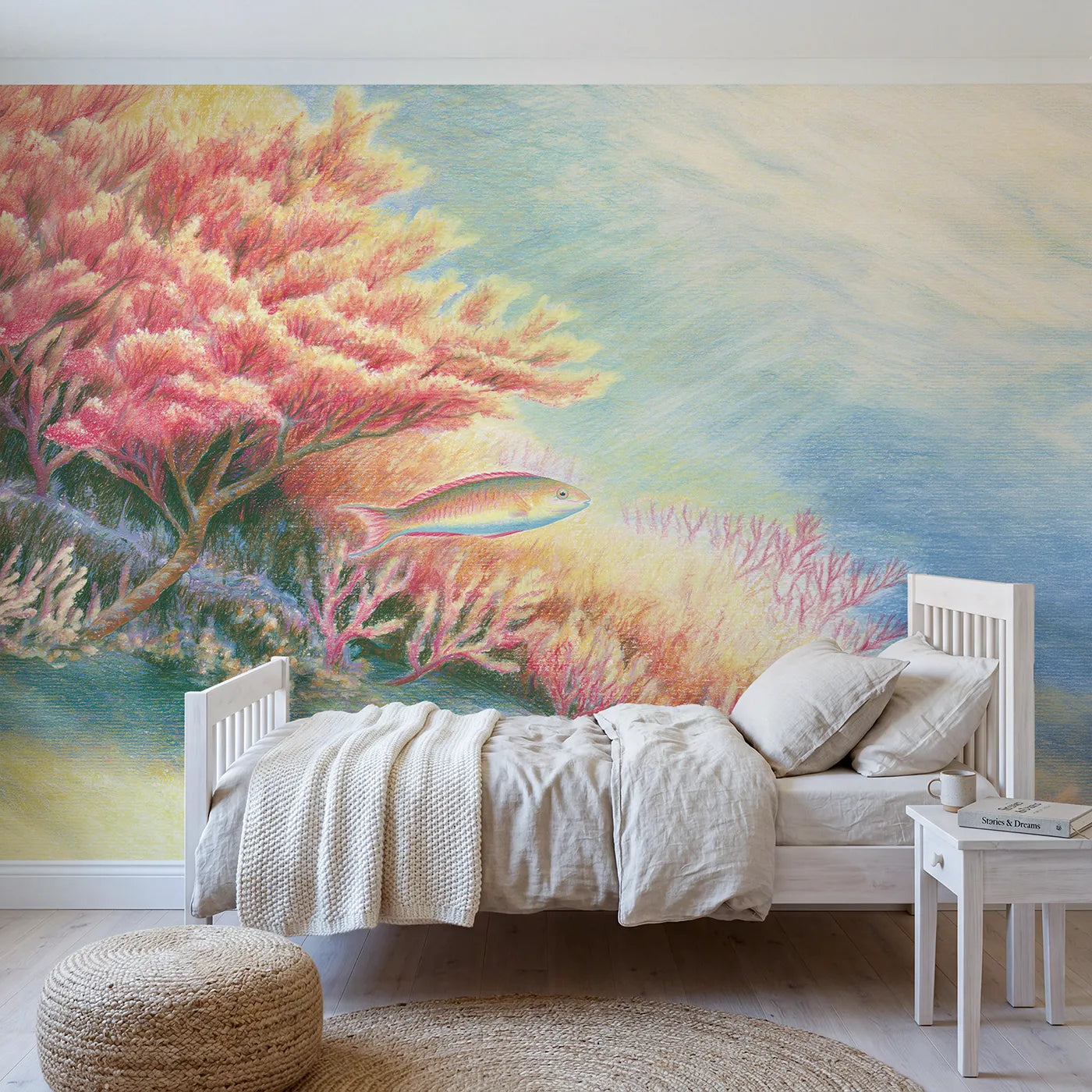 Colored-pencil wall mural of a gentle wrasse by Whimsy Tots
