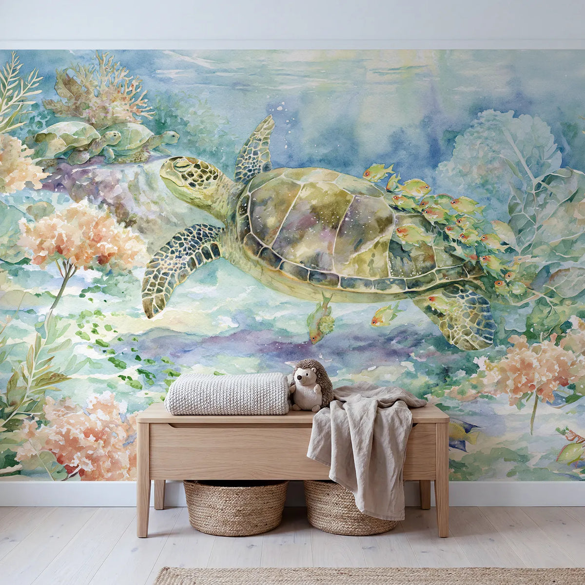The Turtle Shell Wash Wallpaper Mural in playroom setting by Whimsy Tots