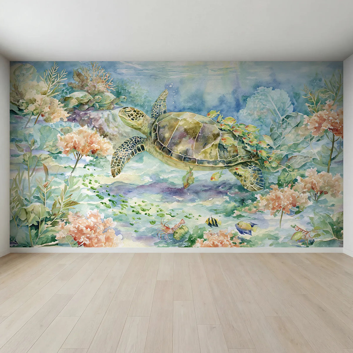 Full view of The Turtle Shell Wash Wallpaper Mural by Whimsy Tots