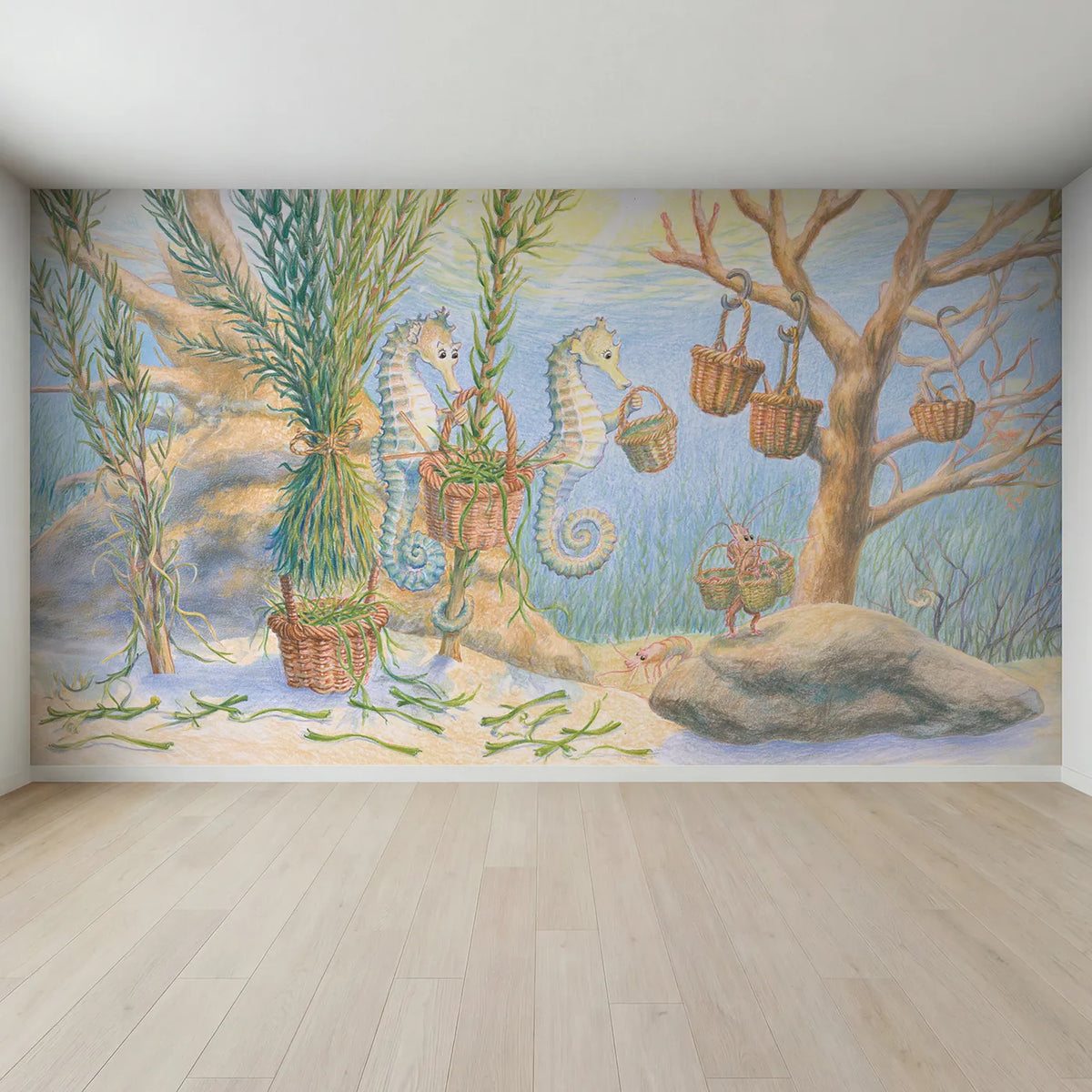 Full view of The Seagrass Basket Weavers Wallpaper Mural by Whimsy Tots