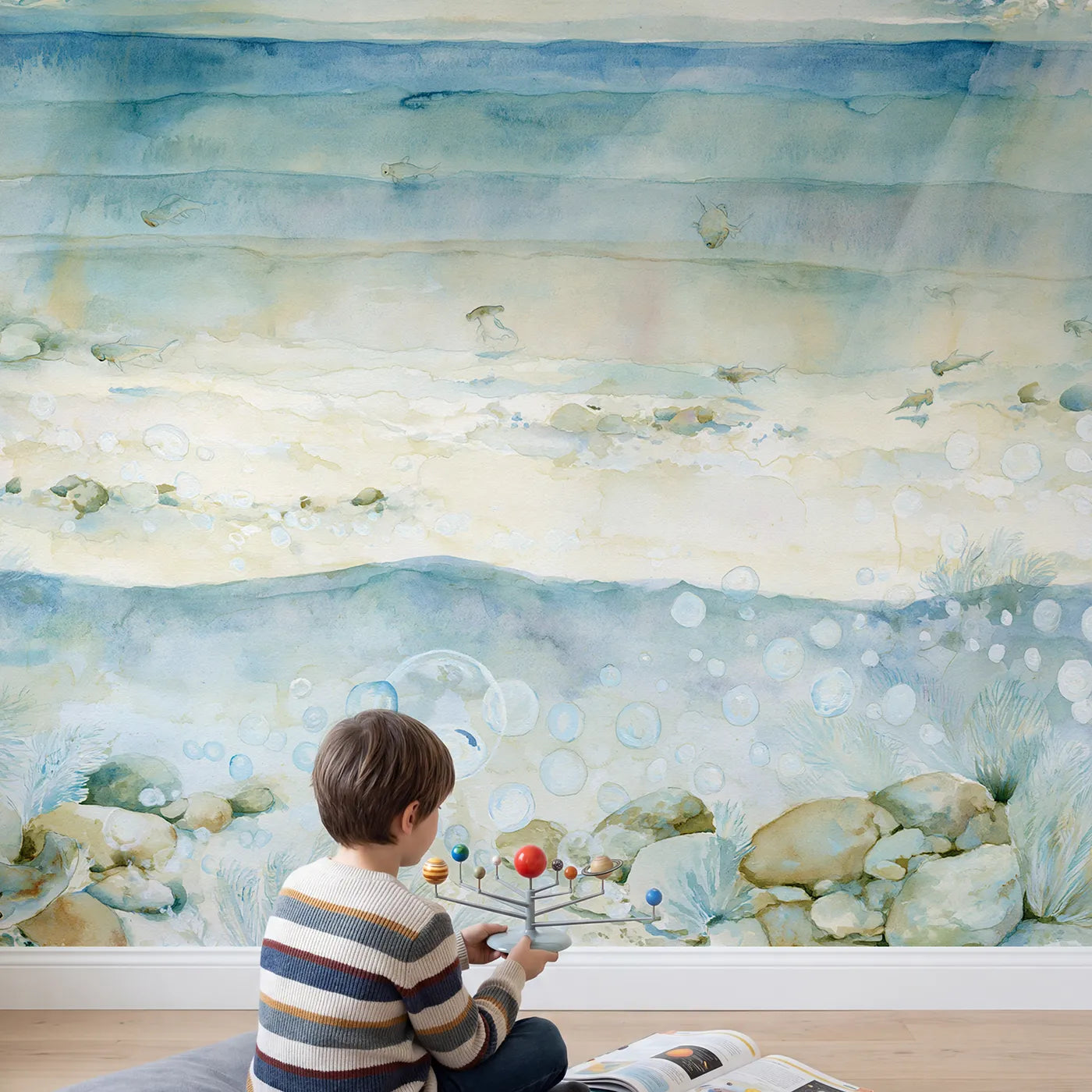 Child in nursery with Ocean Zones Layers Wallpaper Mural by Whimsy Tots