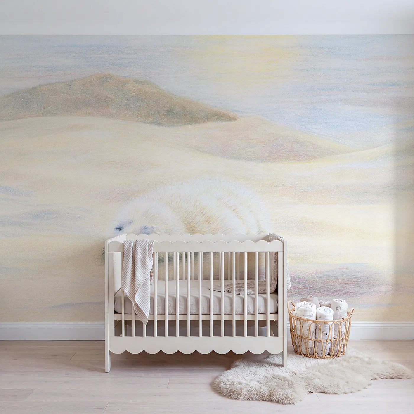 Colored-pencil wall mural of a sleeping seal pup by Whimsy Tots
