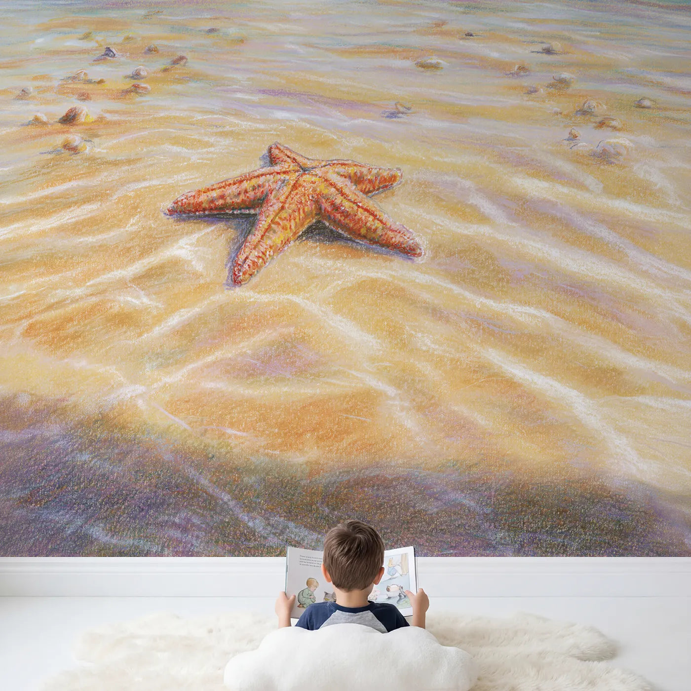 Child in nursery with Resting Starfish Wallpaper Mural by Whimsy Tots