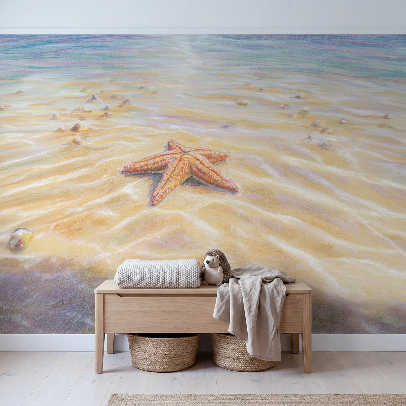 Resting Starfish Wallpaper Mural in playroom setting by Whimsy Tots