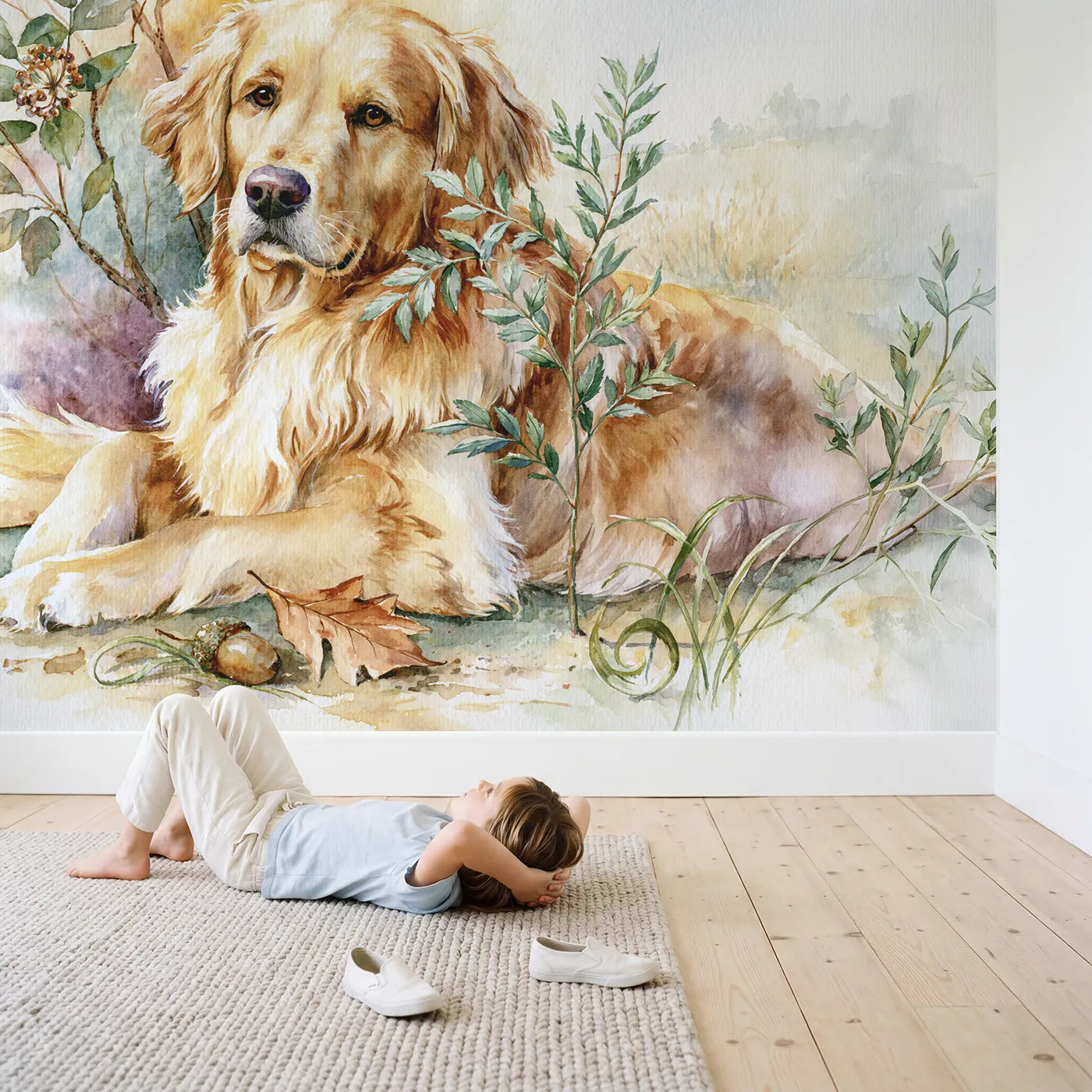 Child in nursery with Loyal Dog Portrait Wallpaper Mural by Whimsy Tots