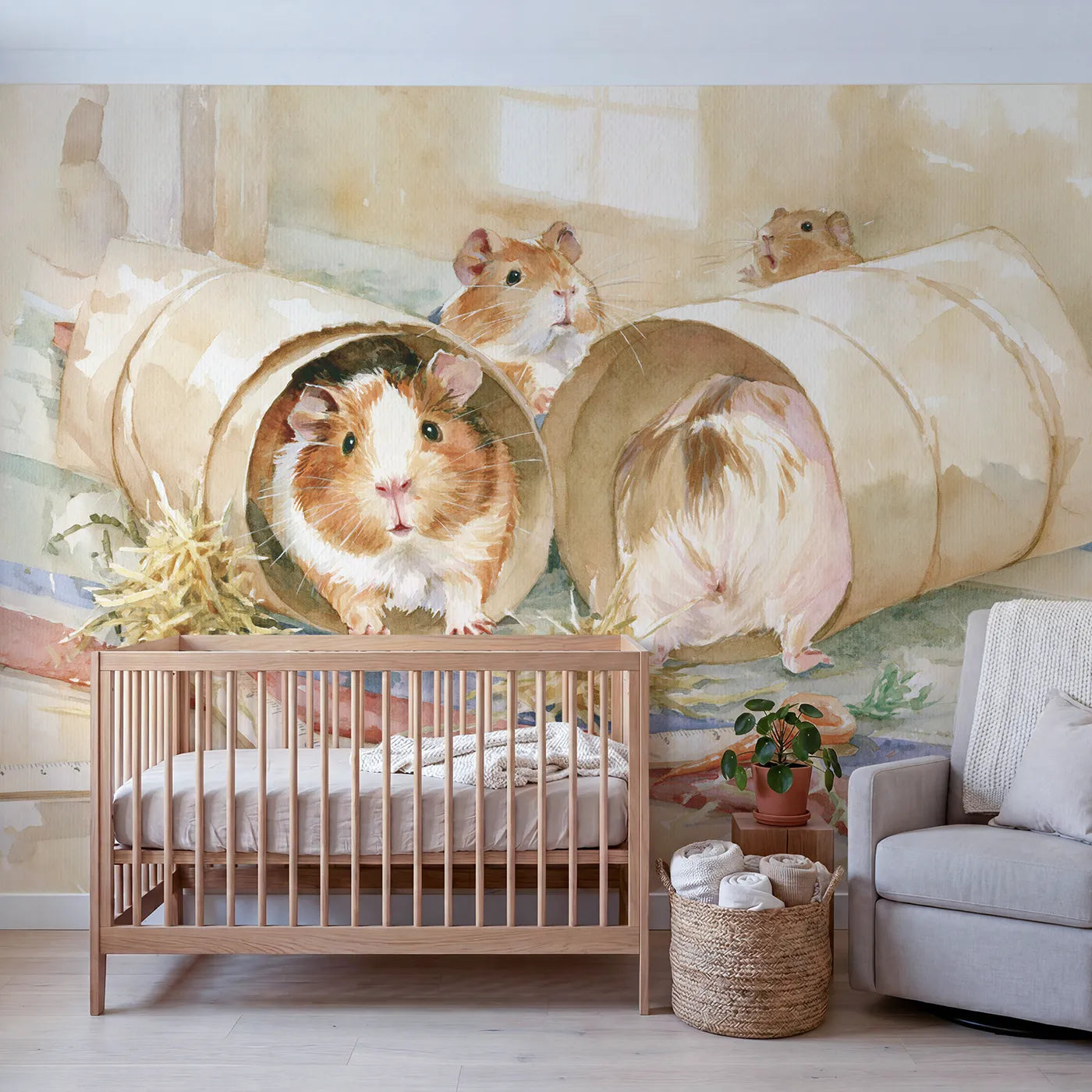 The Tunnel Race Wallpaper Mural in playroom setting by Whimsy Tots