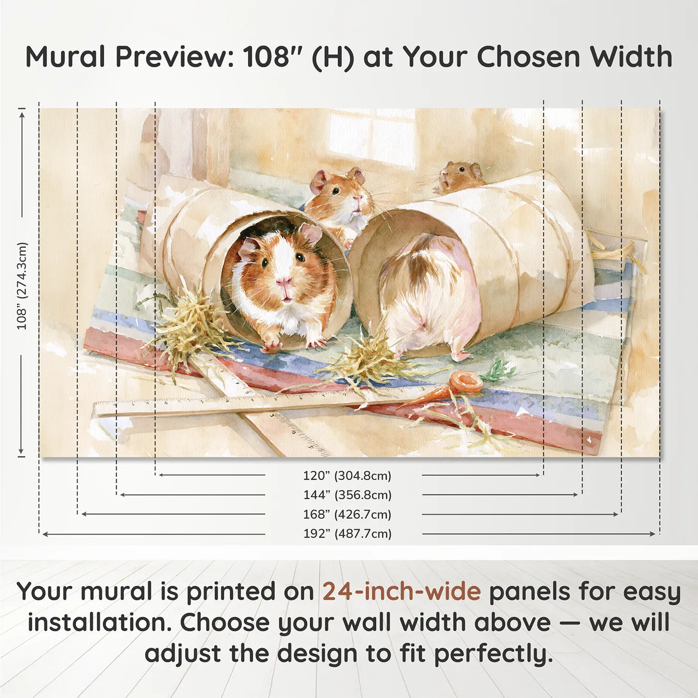 Panel layout and dimensions for The Tunnel Race Wallpaper Mural by Whimsy Tots