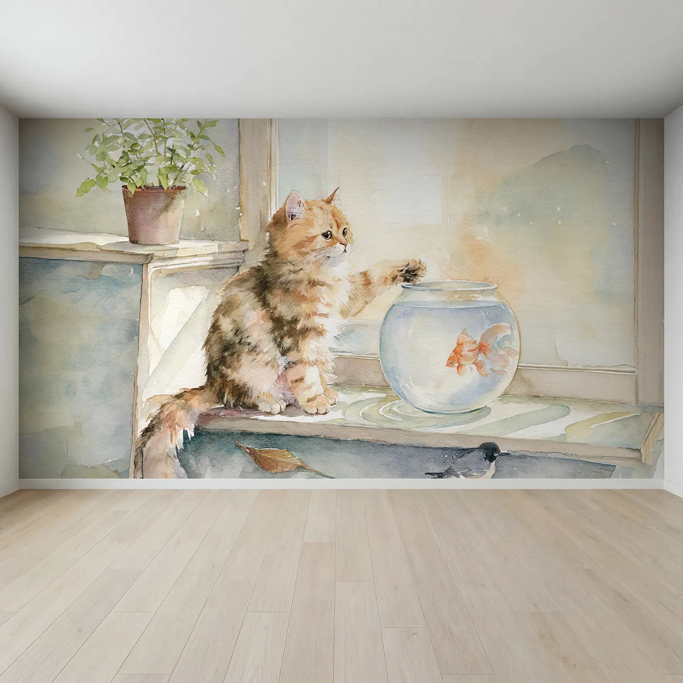 Full view of The Goldfish Truce Wallpaper Mural by Whimsy Tots