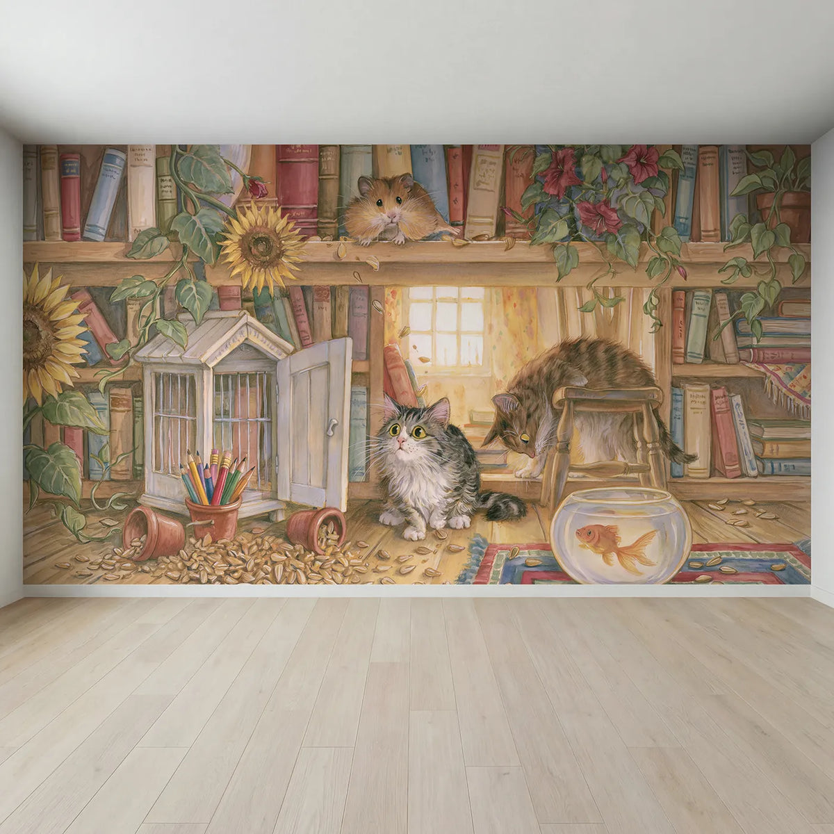 Full view of The Hamster's Great Escape Wallpaper Mural by Whimsy Tots