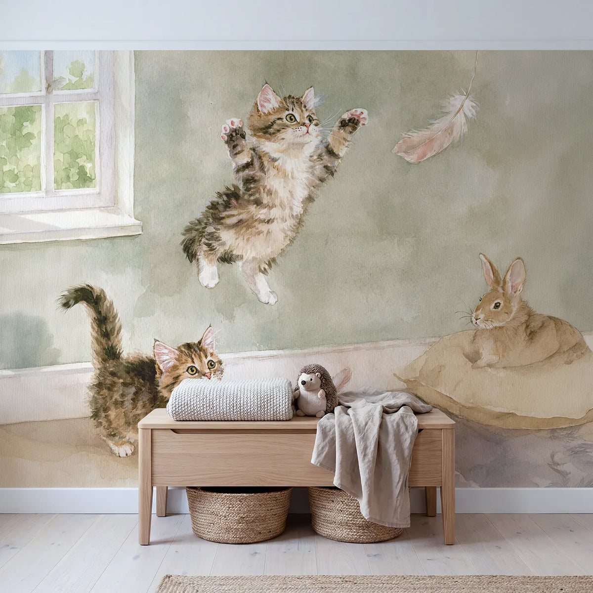 The Feather Wand Game Wallpaper Mural in playroom setting by Whimsy Tots