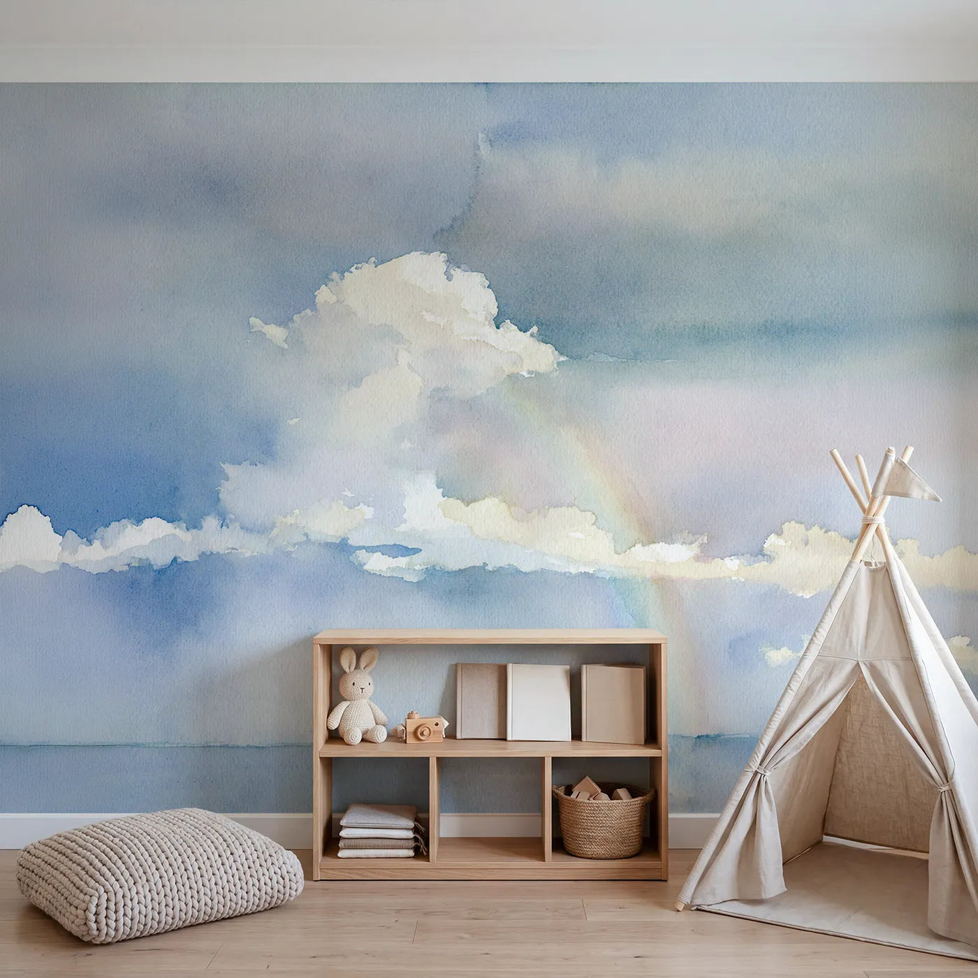 Midday Rainbow Shower Wallpaper Mural in playroom setting by Whimsy Tots