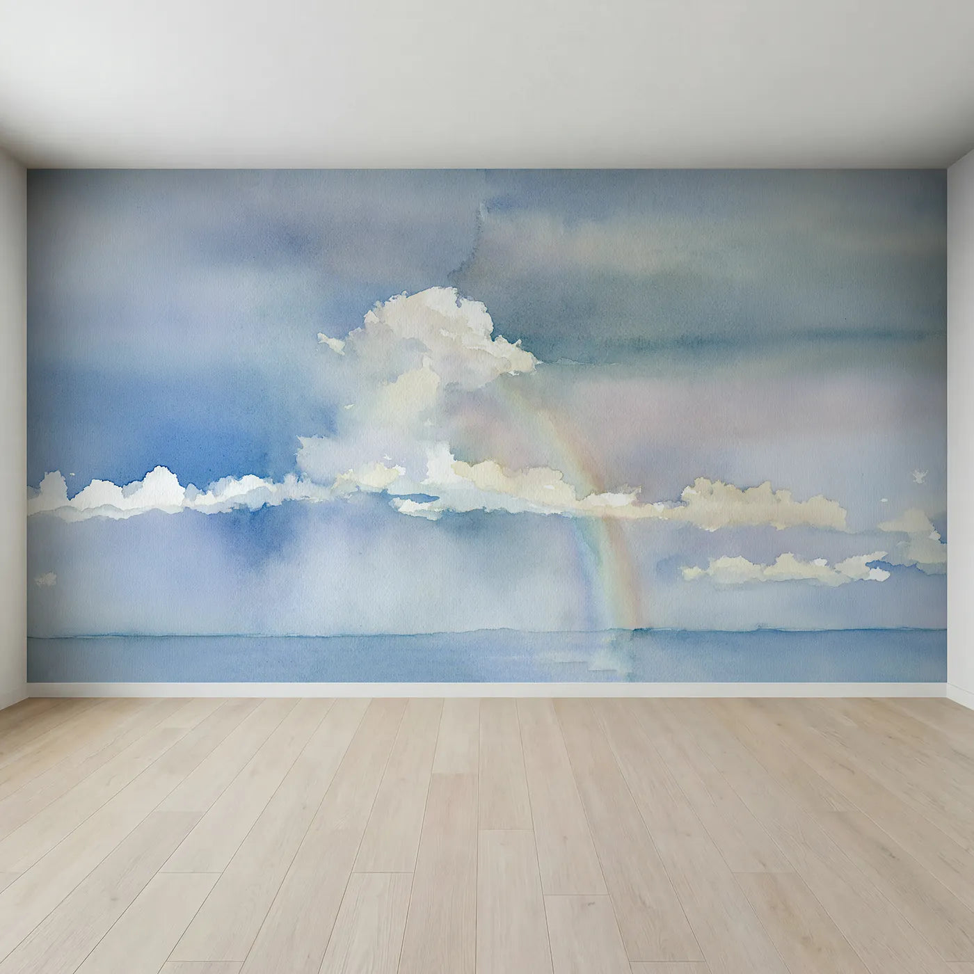 Full view of Midday Rainbow Shower Wallpaper Mural by Whimsy Tots