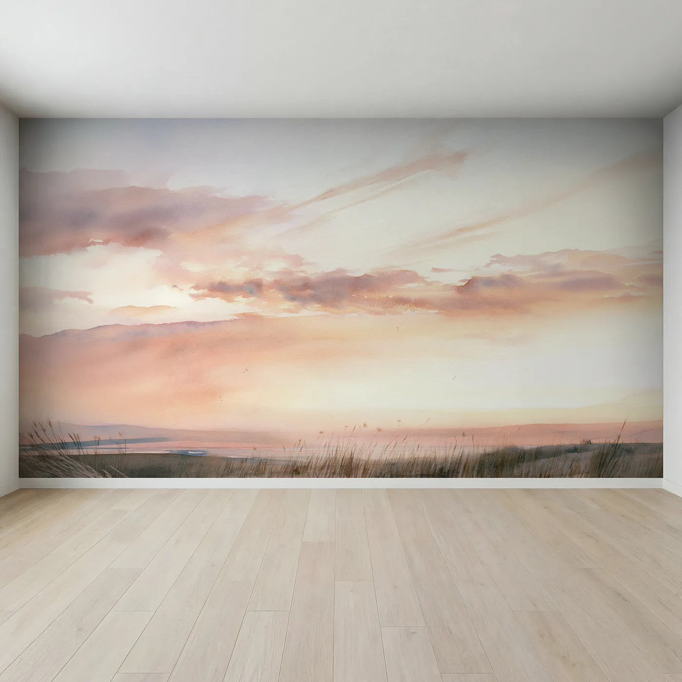 Full view of Dusk Cirrus Wisps Wallpaper Mural by Whimsy Tots