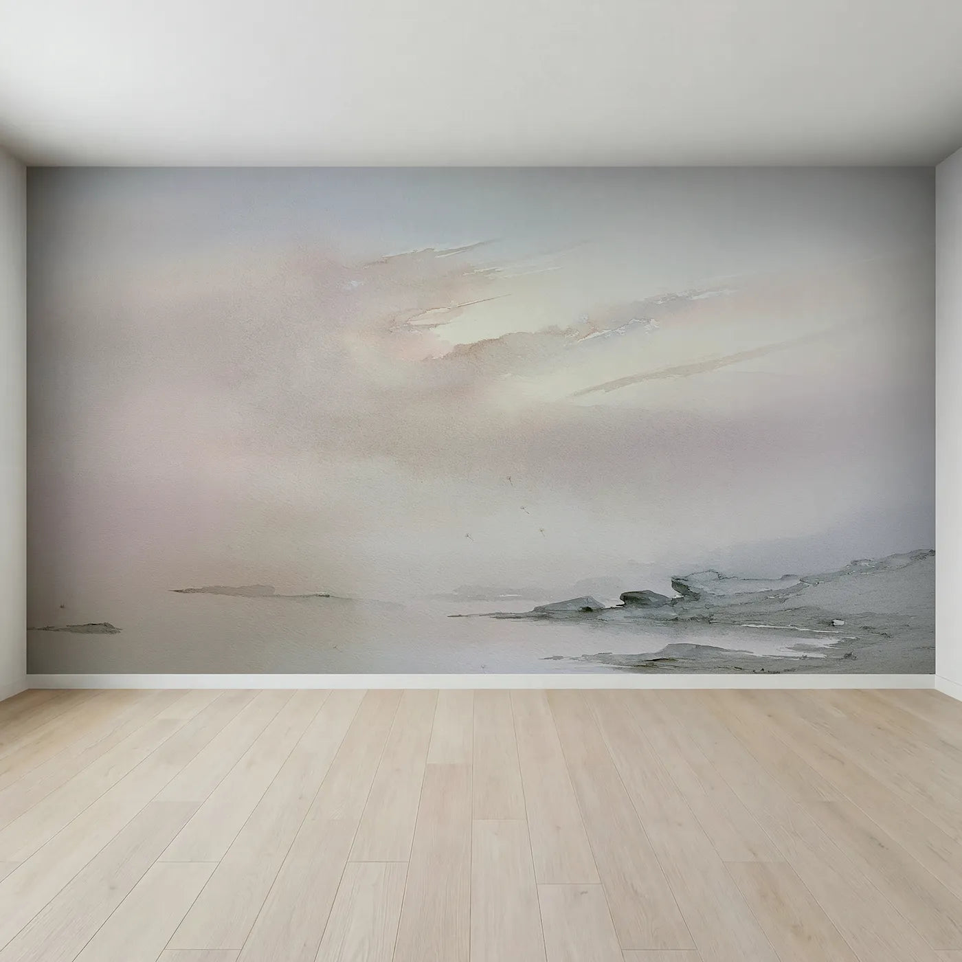 Full view of Dawn Cirrus Wisps Wallpaper Mural by Whimsy Tots