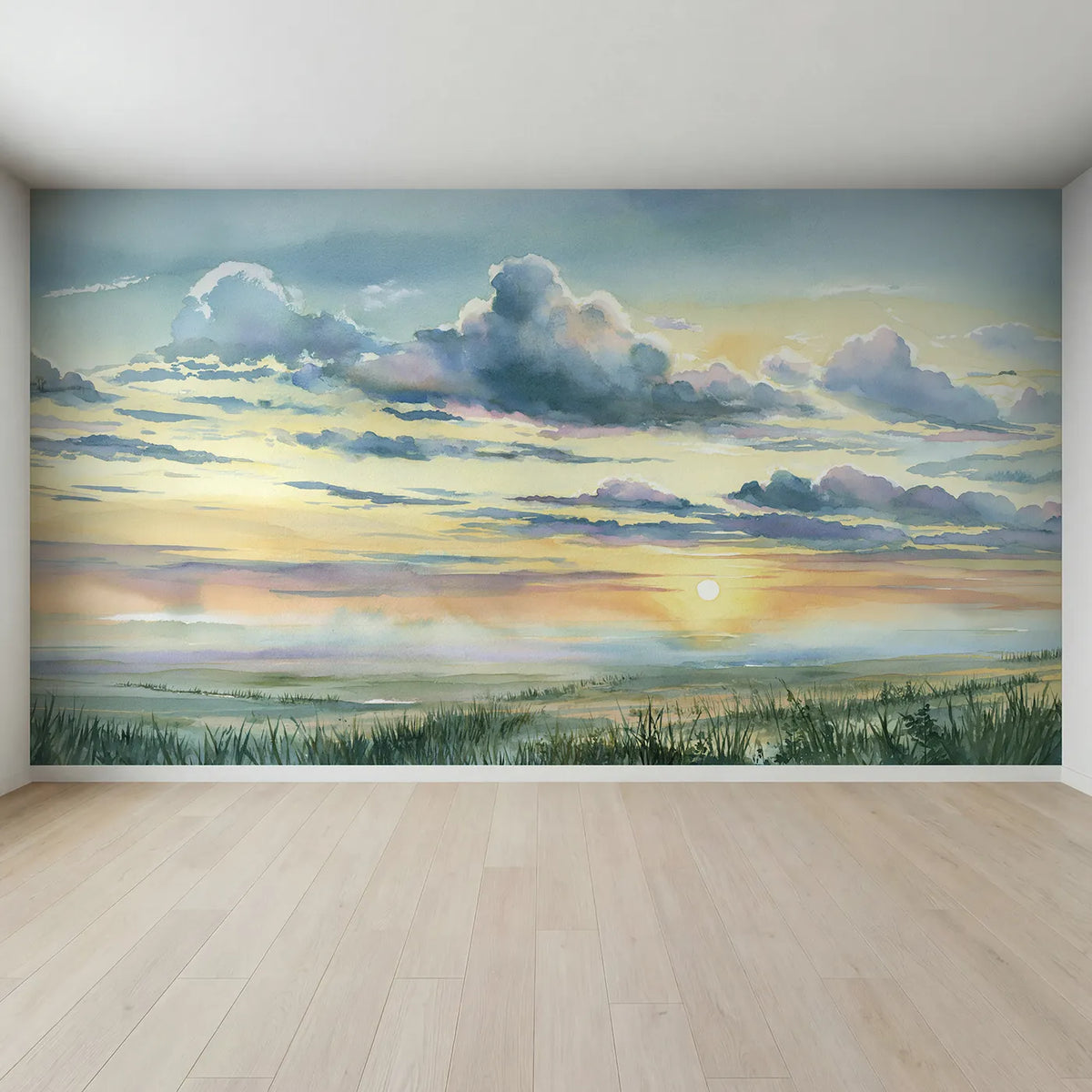 Full view of Morning Cloud Bands Wallpaper Mural by Whimsy Tots