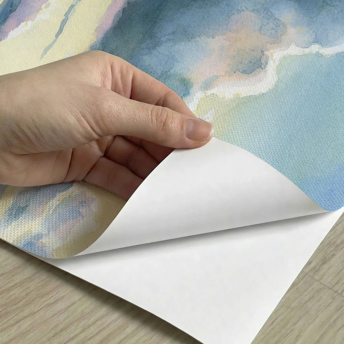 Peel-and-stick detail of Morning Cloud Bands Wallpaper Mural by Whimsy Tots