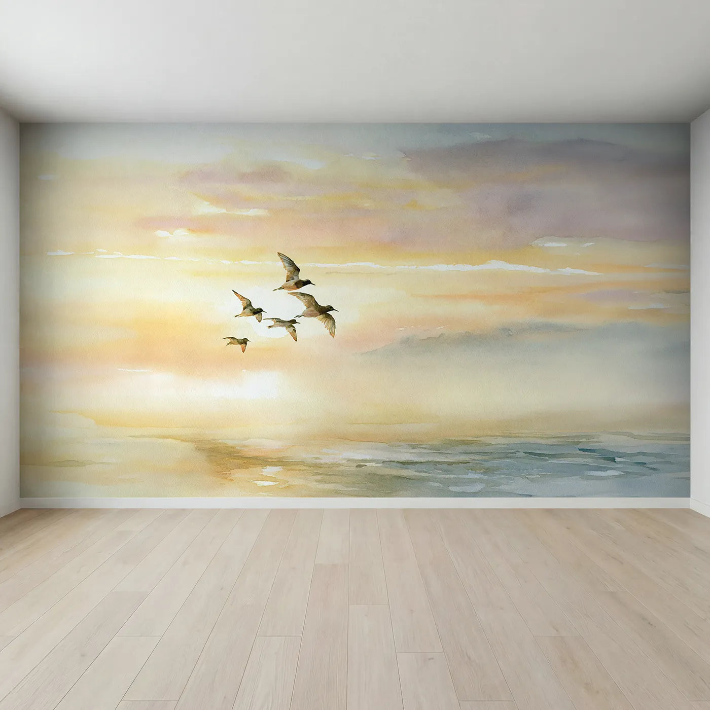 Full view of Little Bird Flight Wallpaper Mural by Whimsy Tots