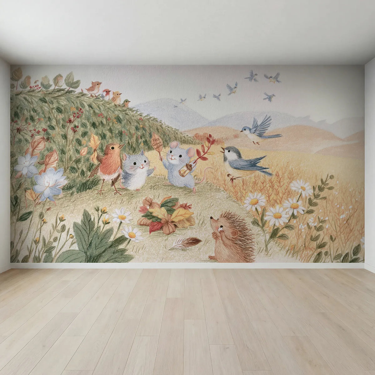 Full view of The Migration Send-Off Wallpaper Mural by Whimsy Tots
