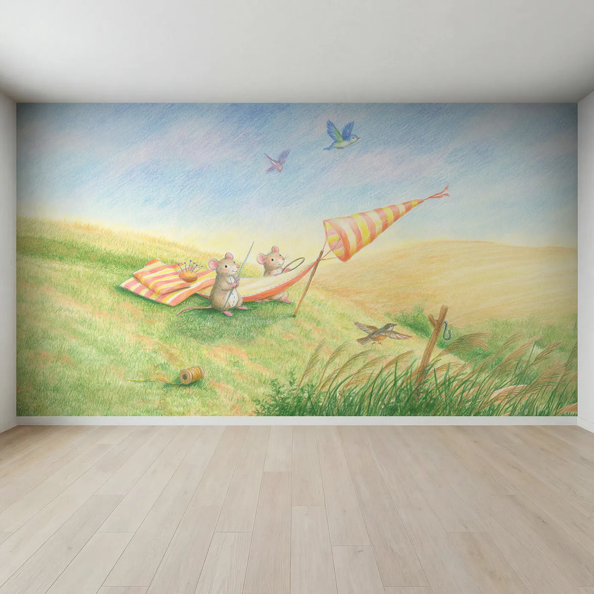Full view of The Windsock Makers Wallpaper Mural by Whimsy Tots