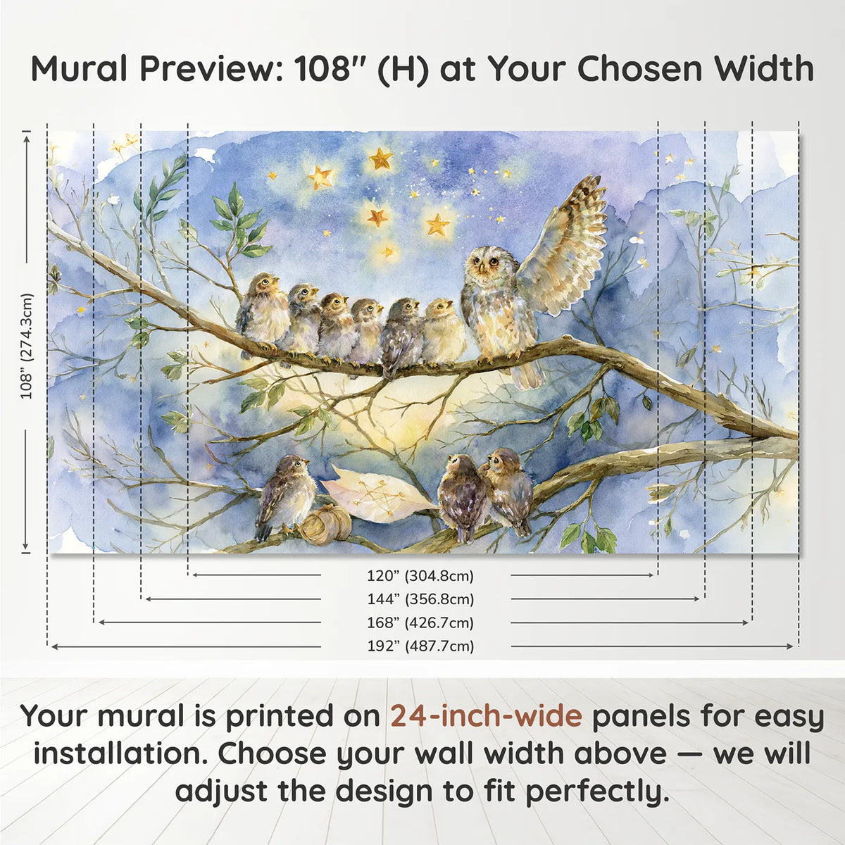Panel layout and dimensions for The Star Navigation Lesson Wallpaper Mural by Whimsy Tots