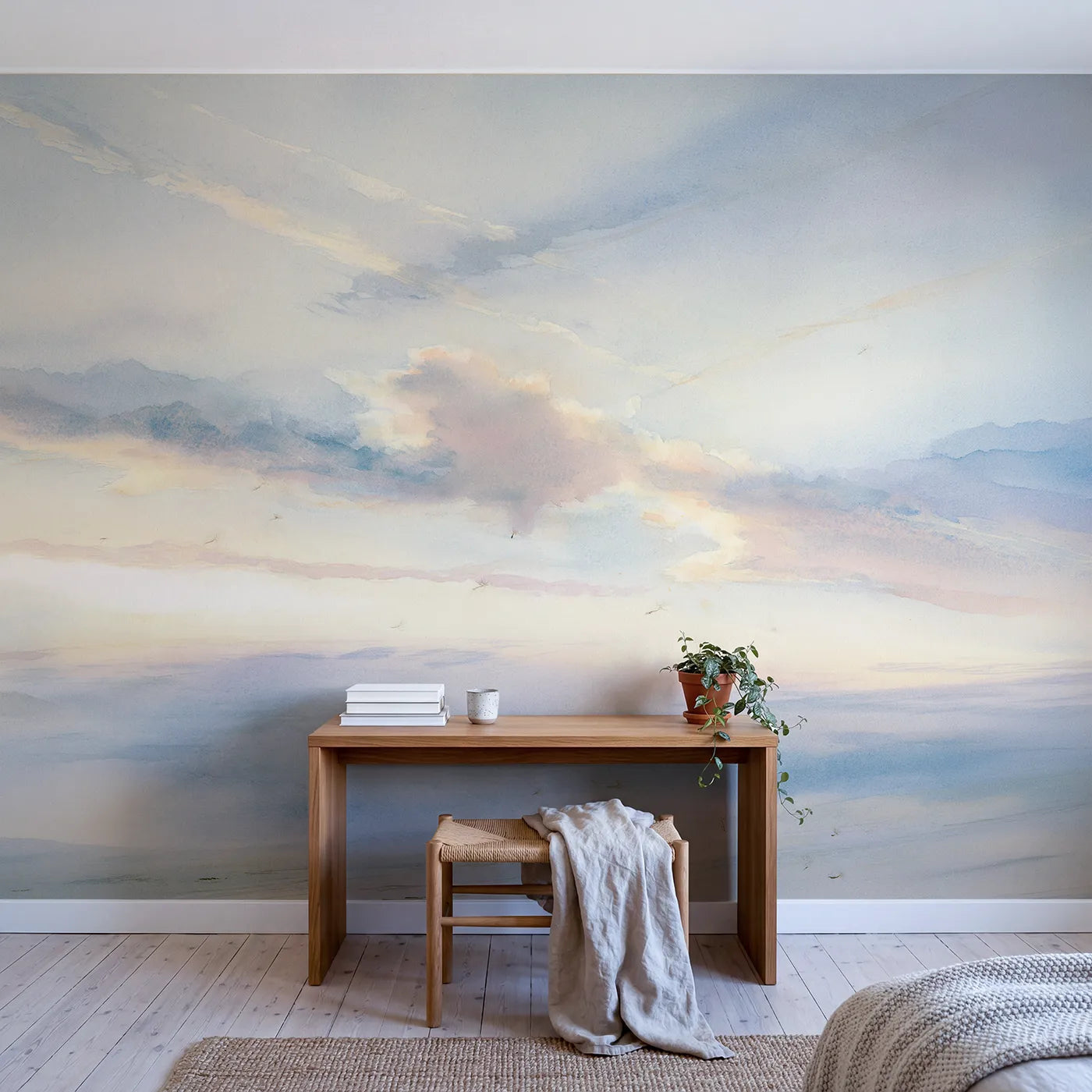 Morning Cirrus Wisps Scene Wallpaper Mural in playroom setting by Whimsy Tots