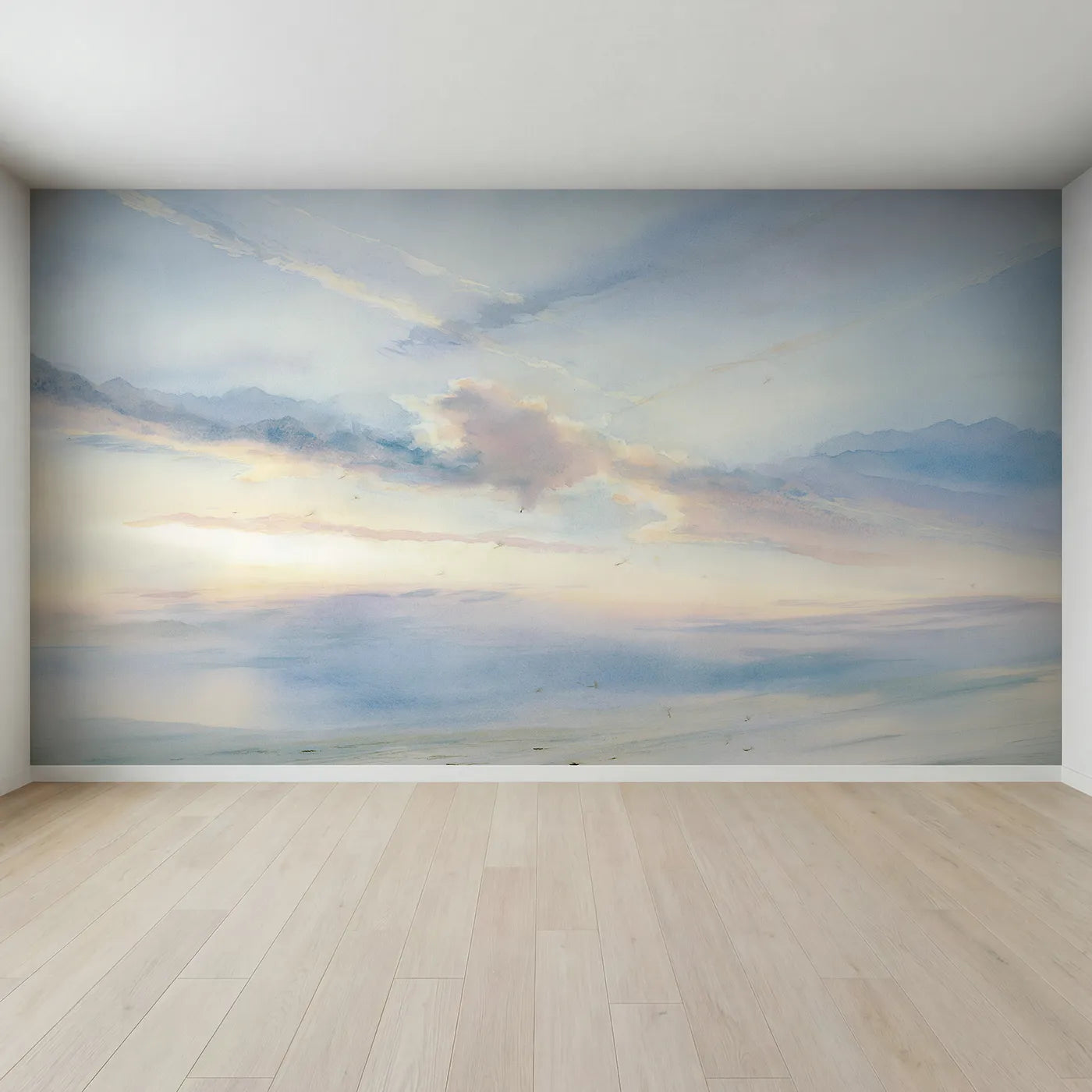 Full view of Morning Cirrus Wisps Scene Wallpaper Mural by Whimsy Tots