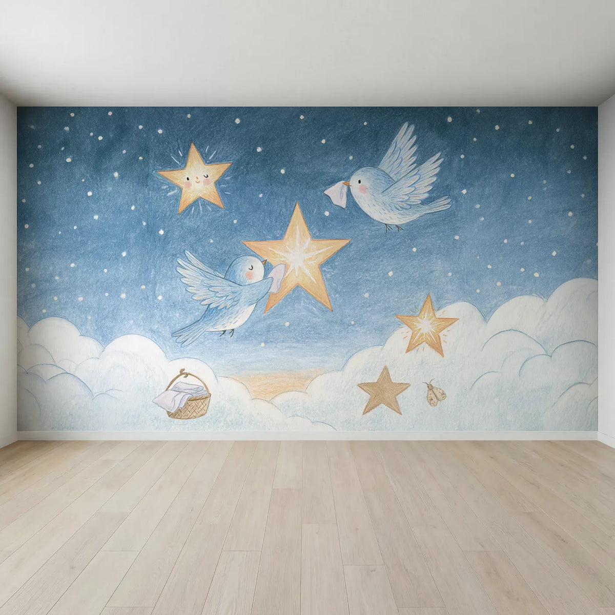 Full view of The Star Polishers Wallpaper Mural by Whimsy Tots