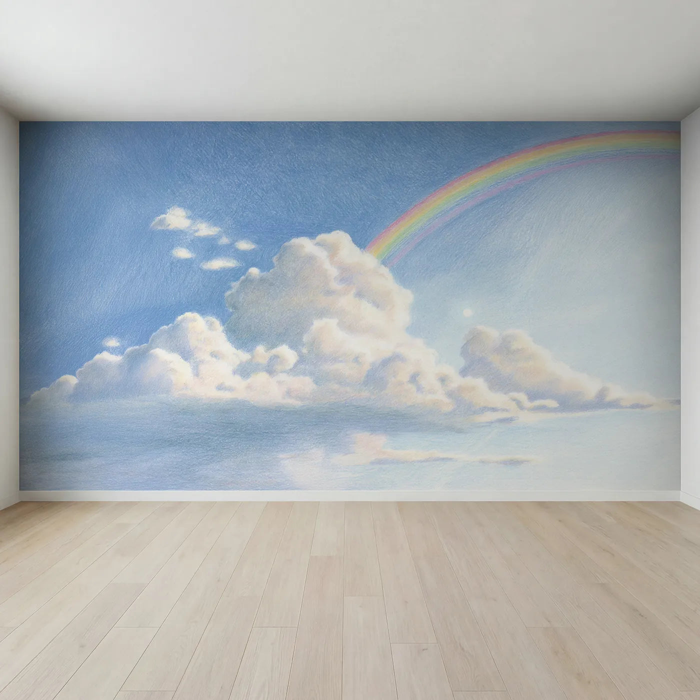 Full view of Sky Morning Rainbow Shower Wallpaper Mural by Whimsy Tots