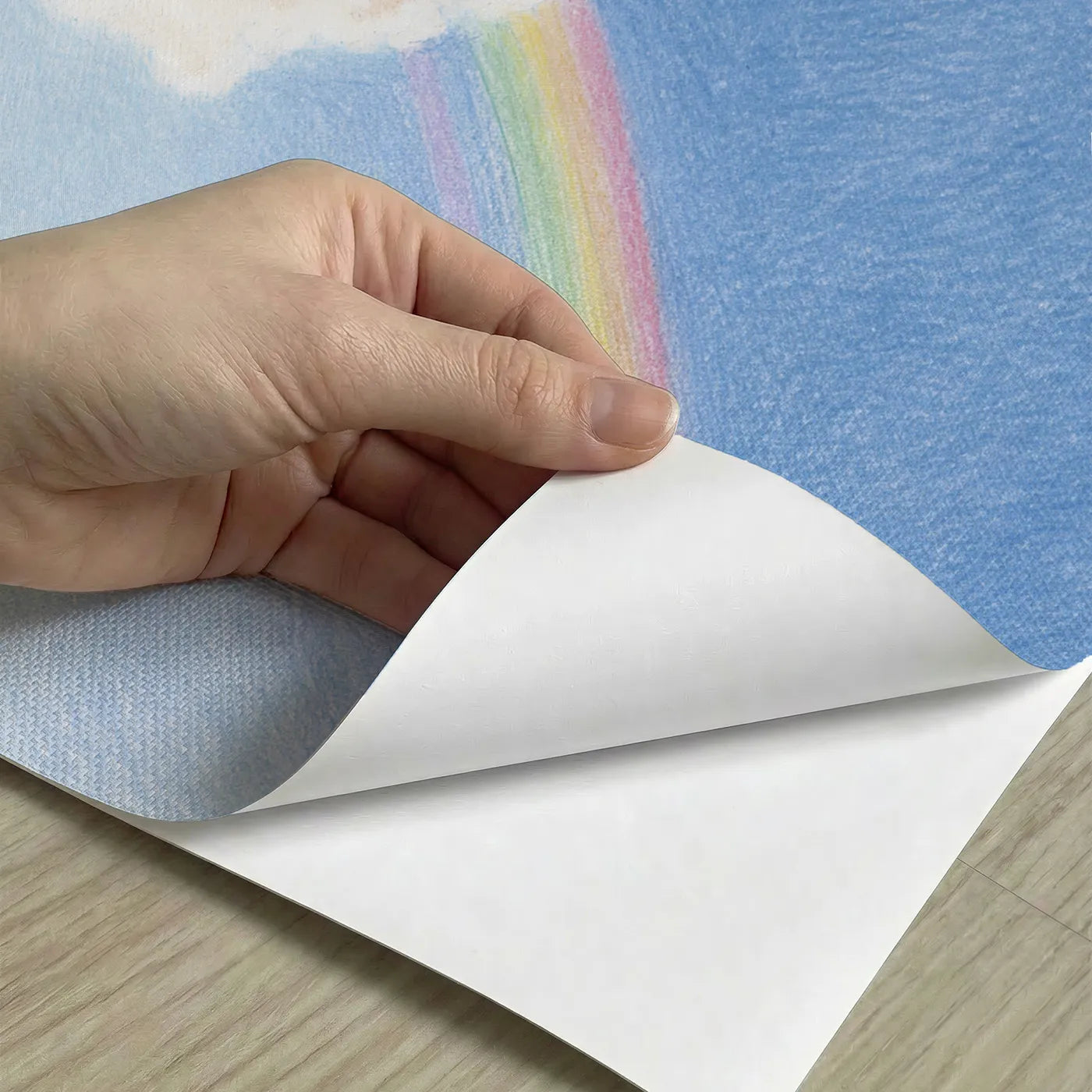Peel-and-stick detail of Sky Morning Rainbow Shower Wallpaper Mural by Whimsy Tots