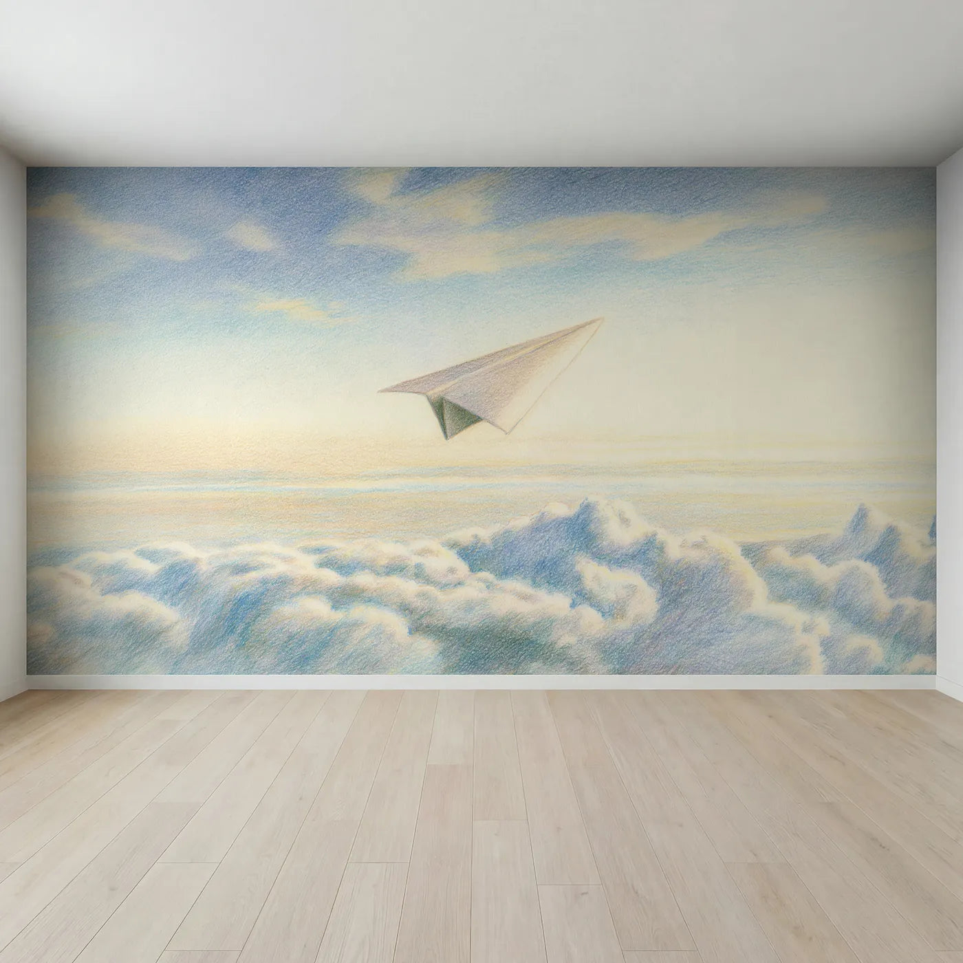 Full view of Gentle Paper Plane Wallpaper Mural by Whimsy Tots