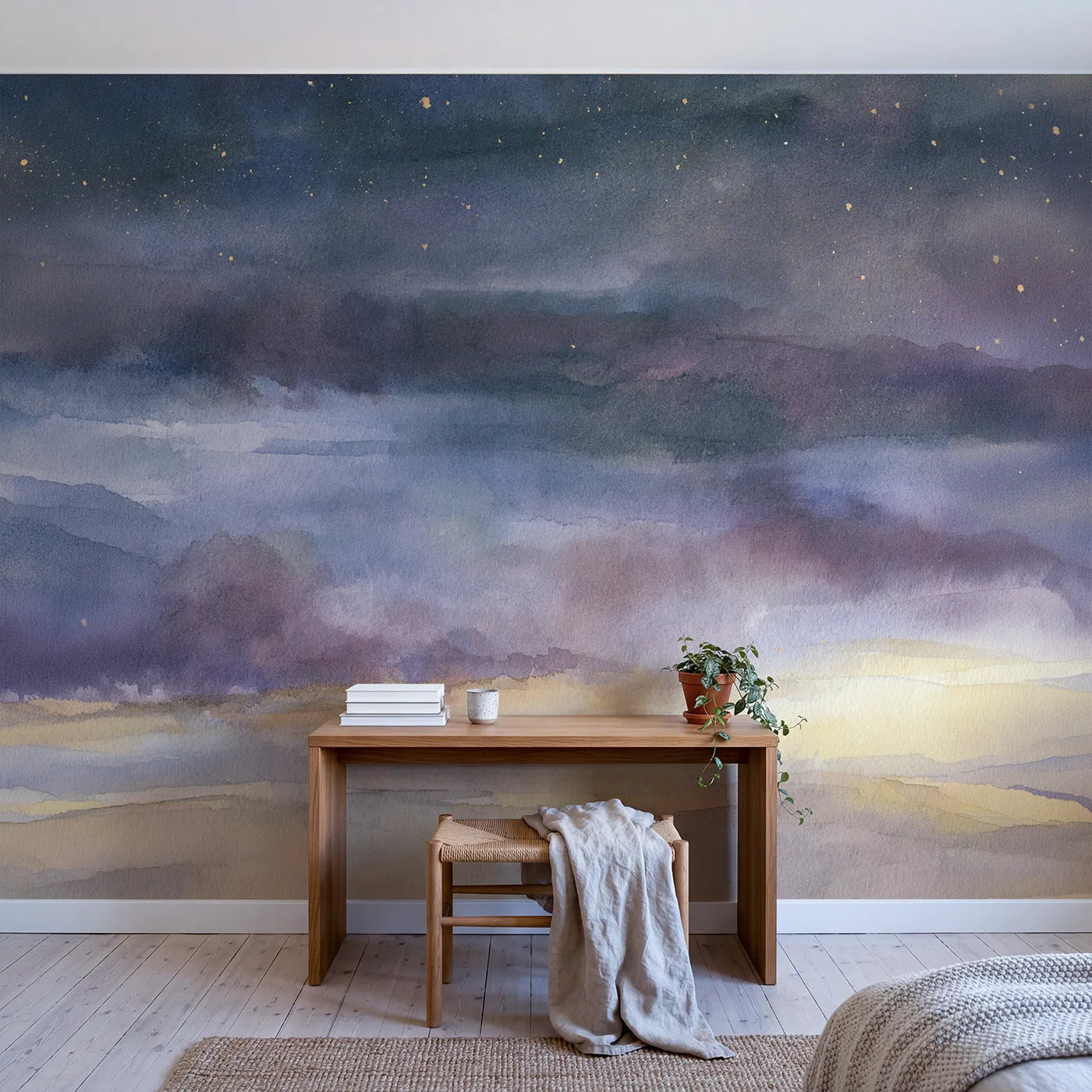 Dreamy Night Sky Wallpaper Mural in playroom setting by Whimsy Tots