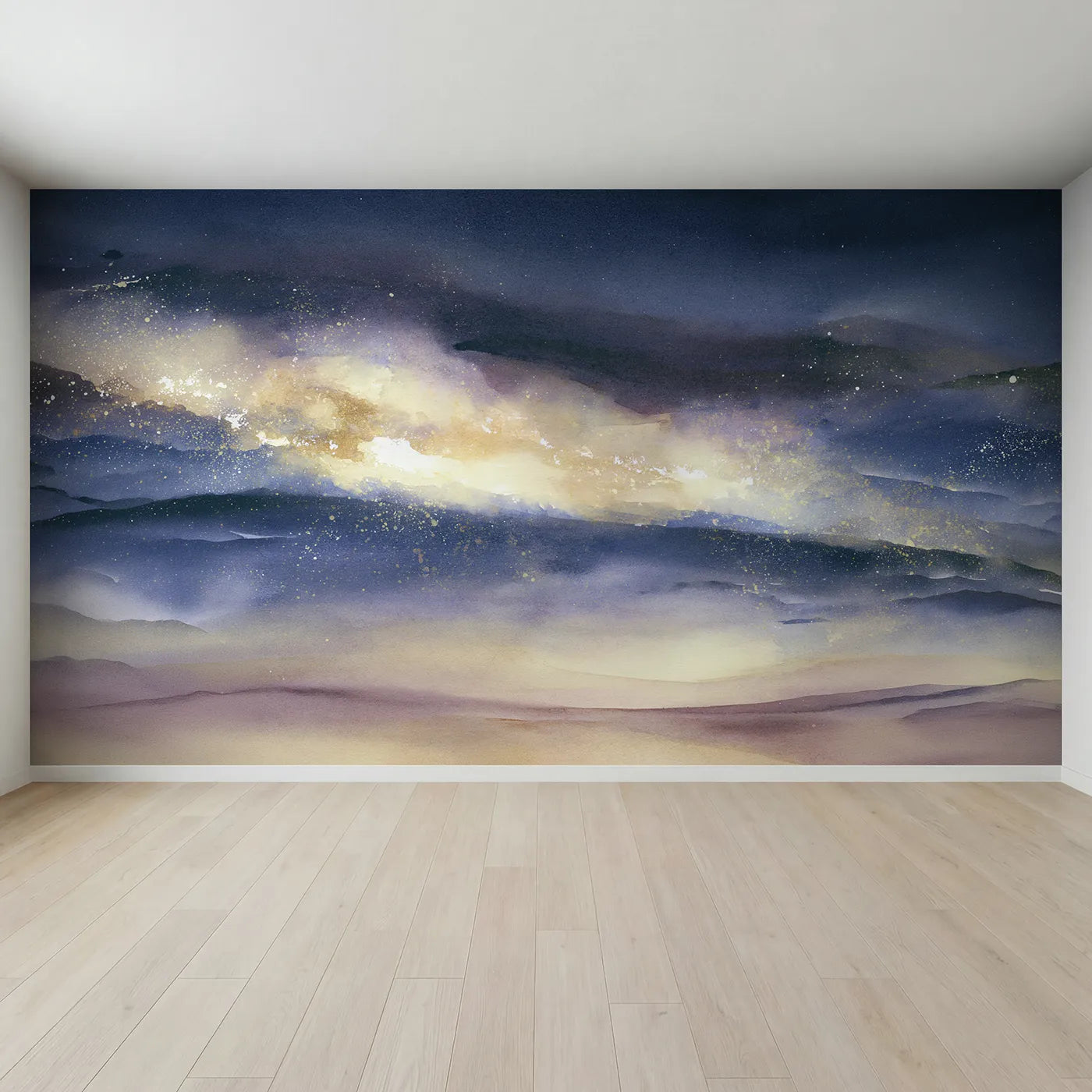 Full view of Gentle Galaxy Glow Wallpaper Mural by Whimsy Tots