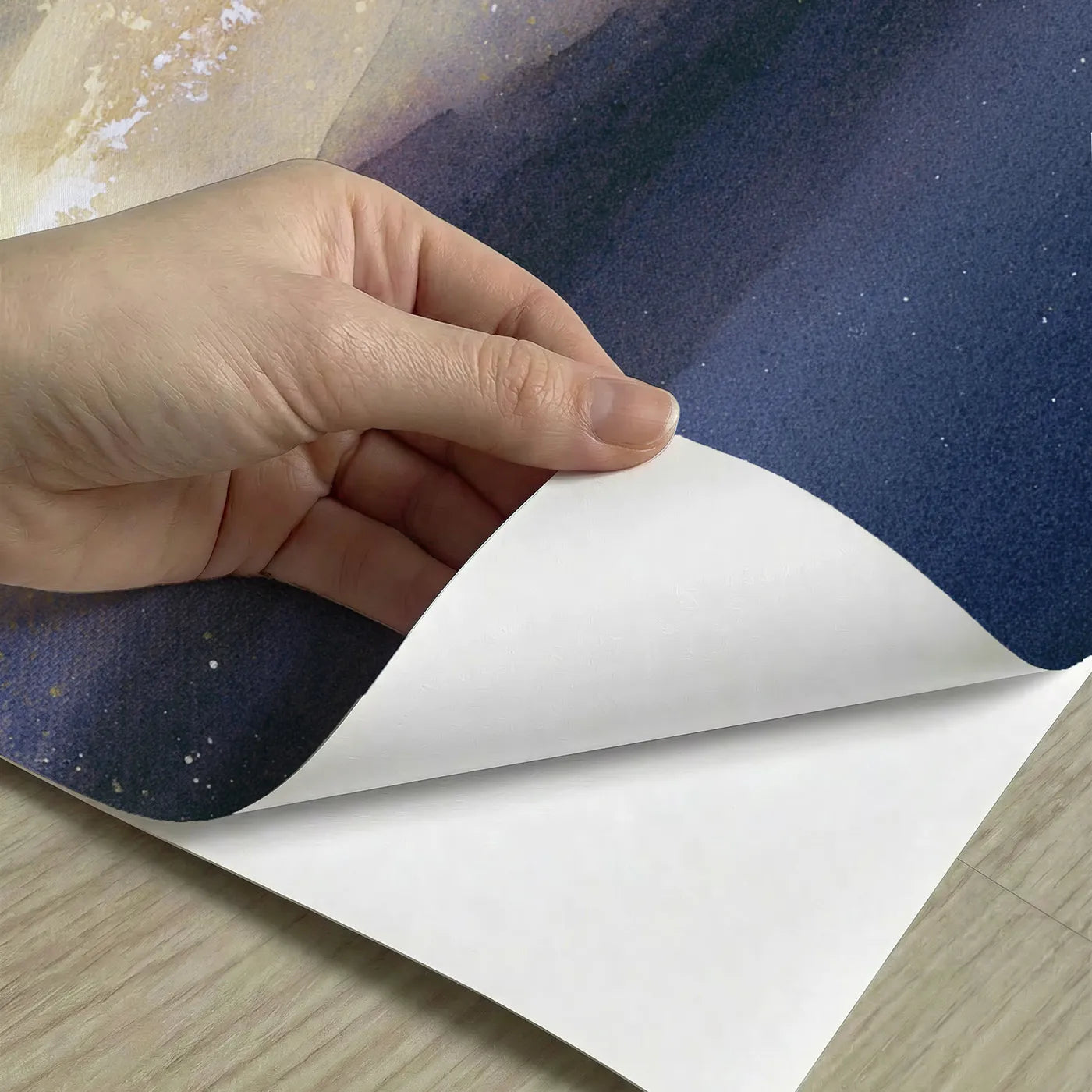 Peel-and-stick detail of Gentle Galaxy Glow Wallpaper Mural by Whimsy Tots