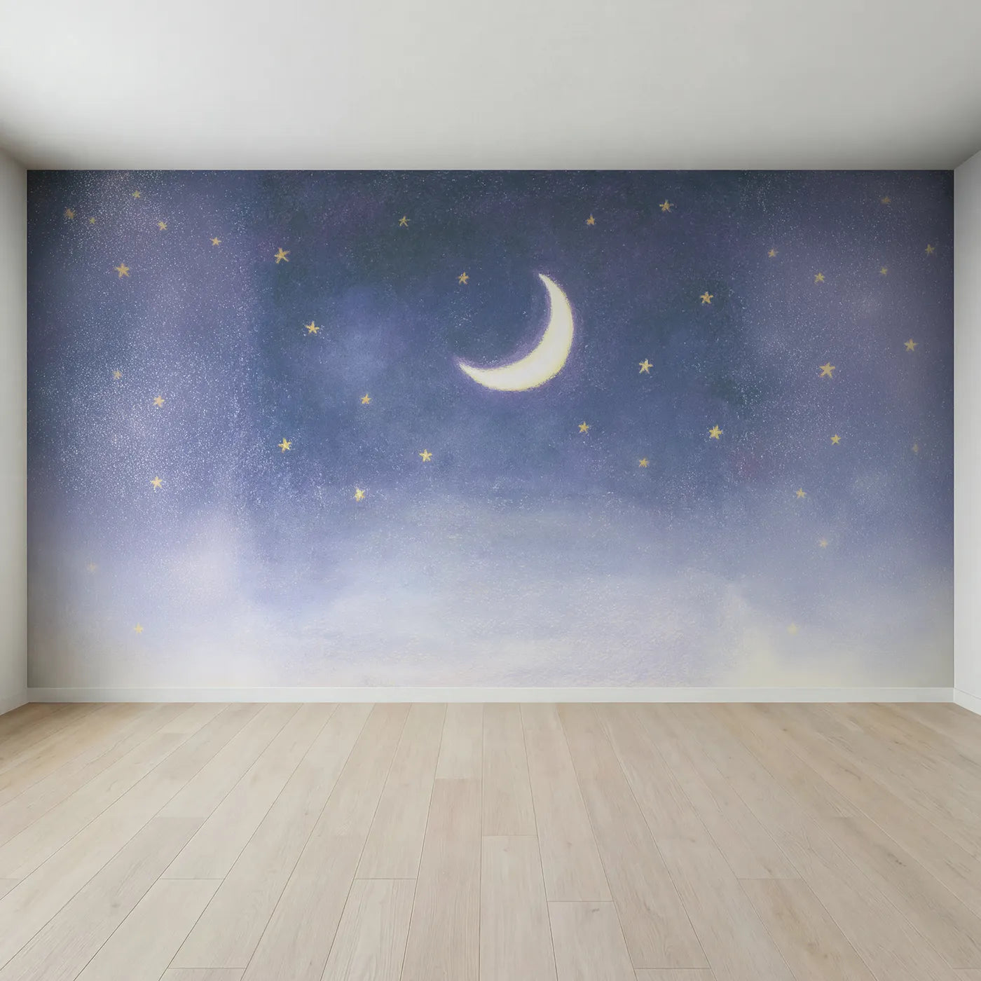 Full view of Pastel Moon Stars Wallpaper Mural by Whimsy Tots