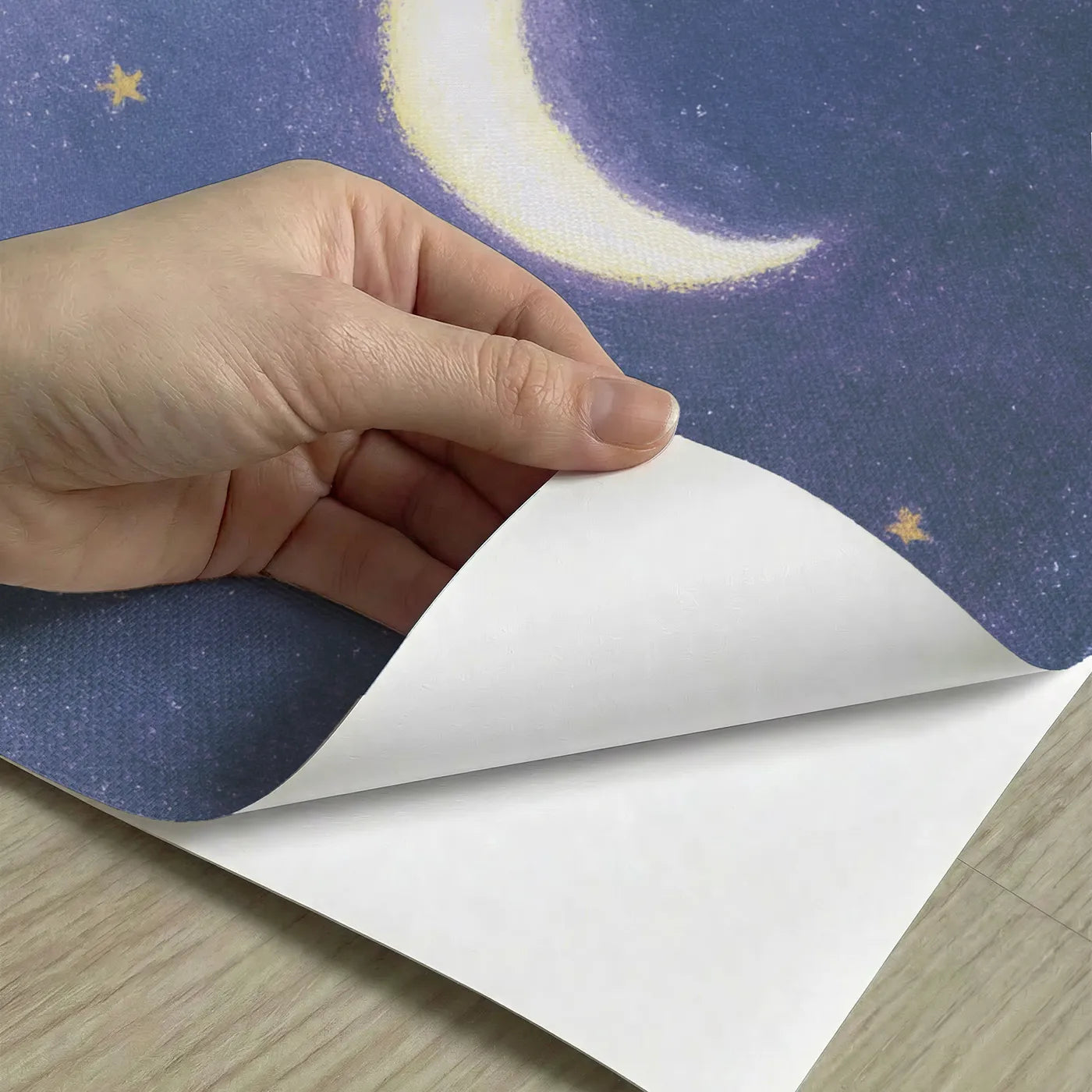 Peel-and-stick detail of Pastel Moon Stars Wallpaper Mural by Whimsy Tots