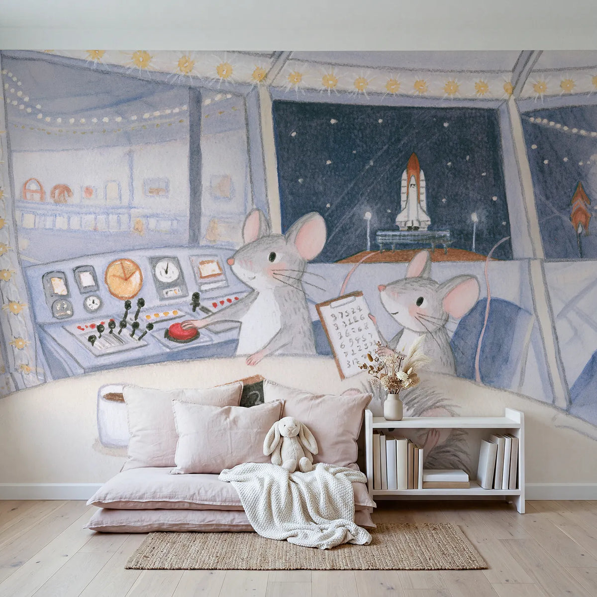 The Countdown Desk Wallpaper Mural in playroom setting by Whimsy Tots