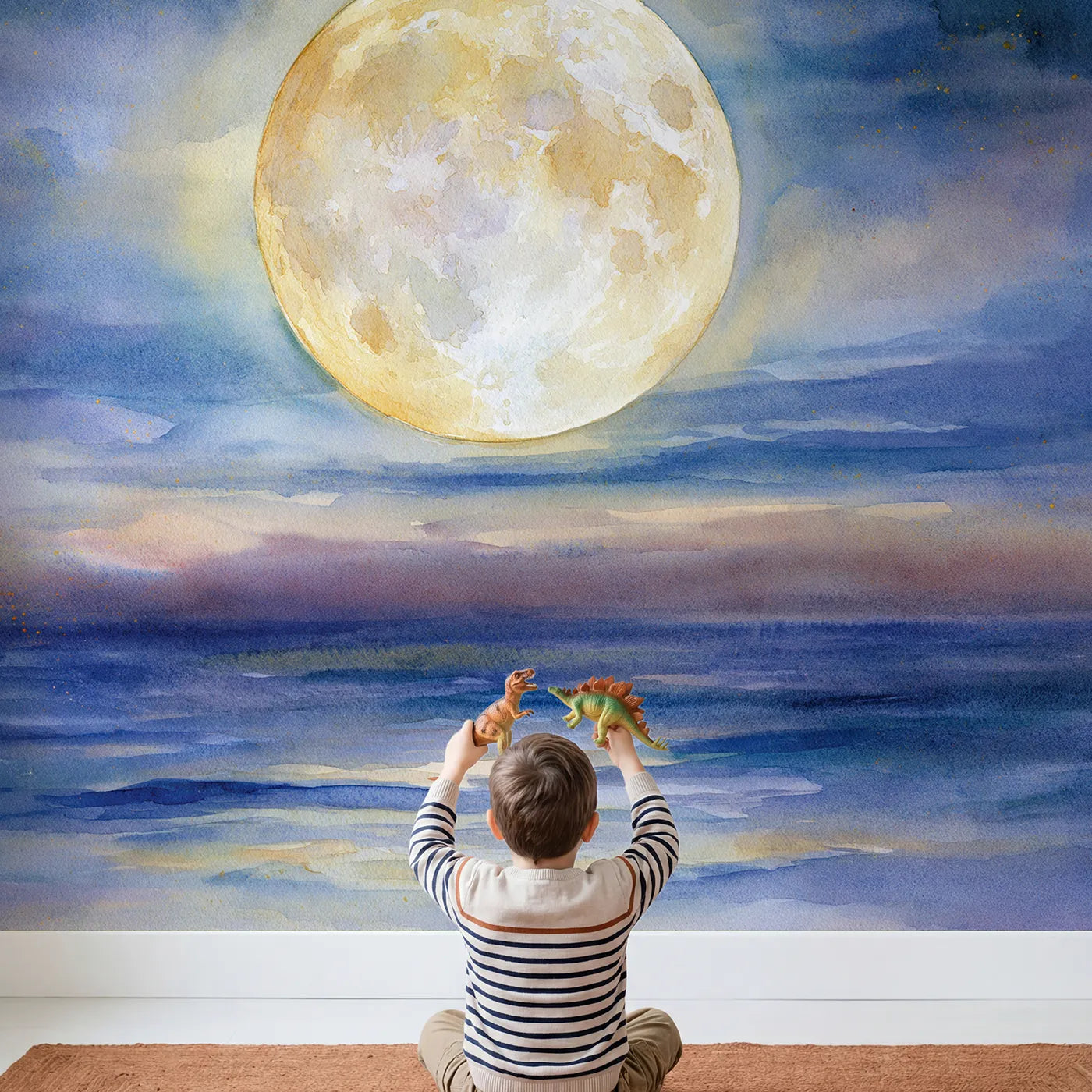 Child in nursery with Full Moon Study Wallpaper Mural by Whimsy Tots