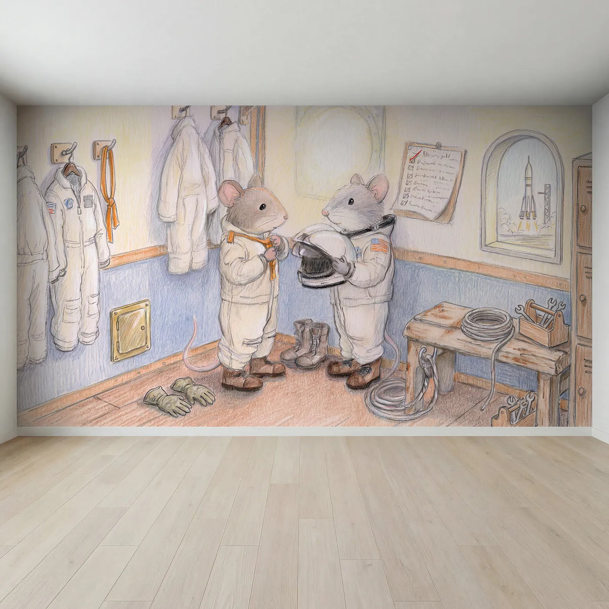 Full view of Suiting Up Wallpaper Mural by Whimsy Tots