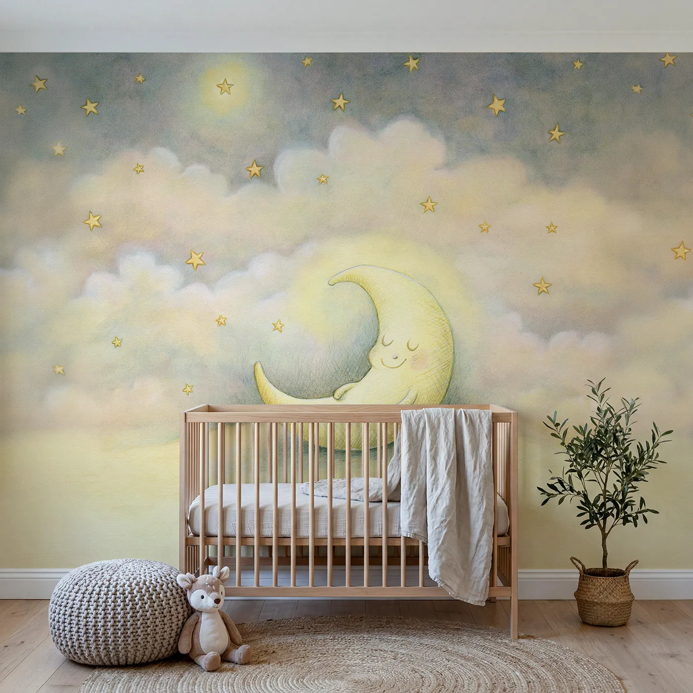 Storybook wall mural of a goodnight moon friend by Whimsy Tots