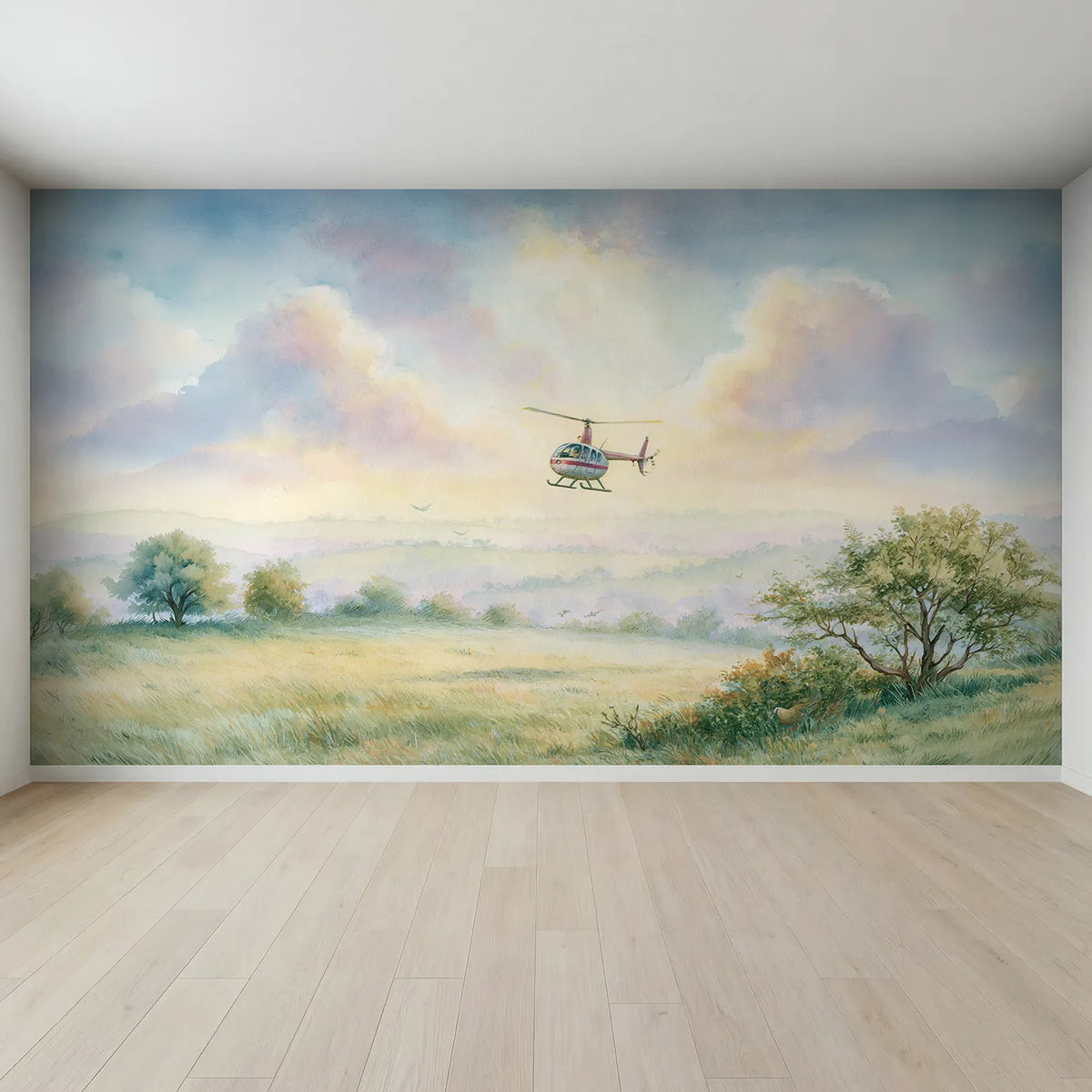 Full view of Little Helicopter Wallpaper Mural by Whimsy Tots