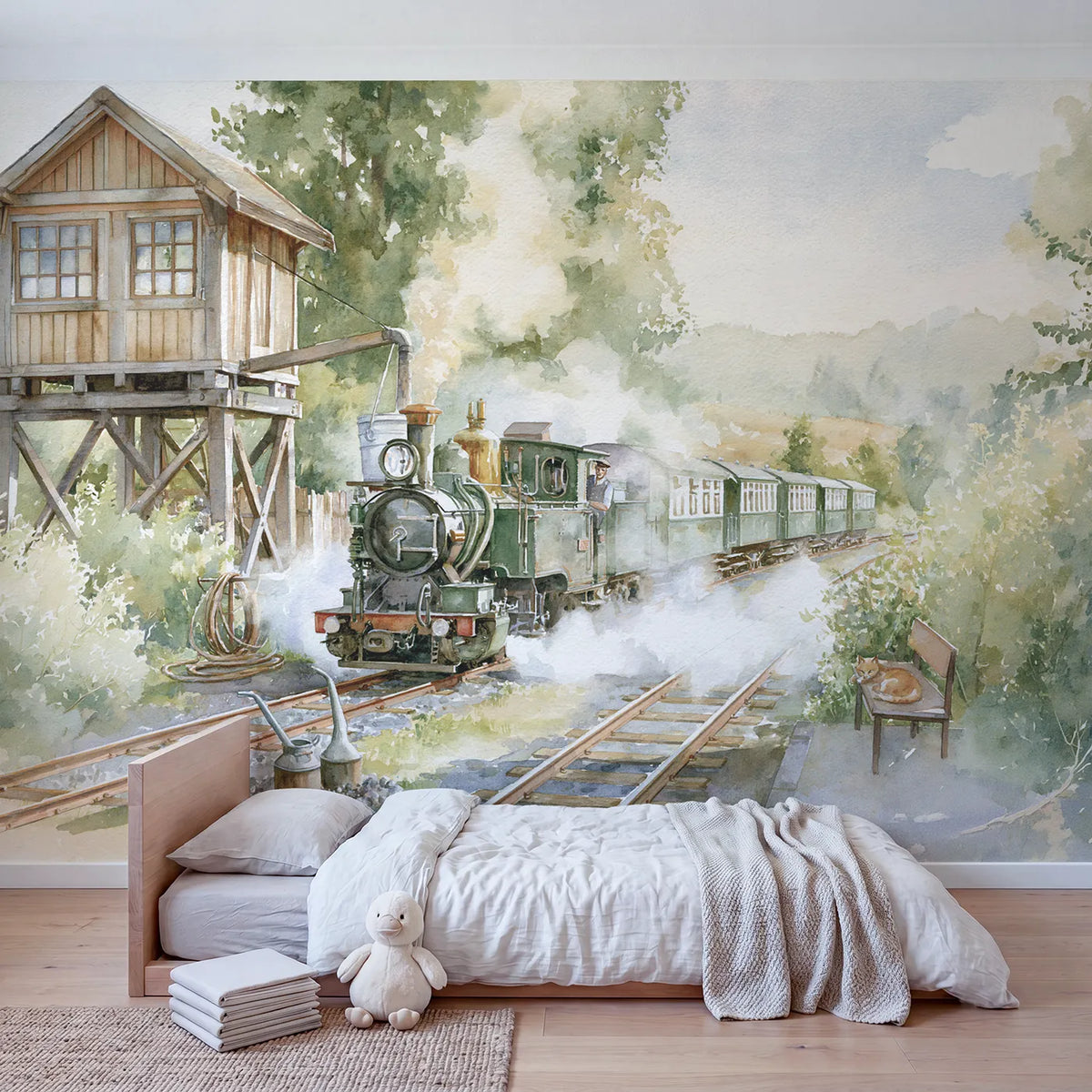 The Water Stop Wallpaper Mural in playroom setting by Whimsy Tots