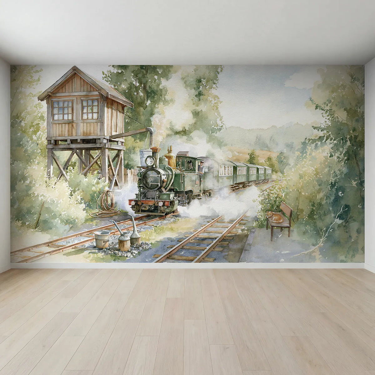 Full view of The Water Stop Wallpaper Mural by Whimsy Tots